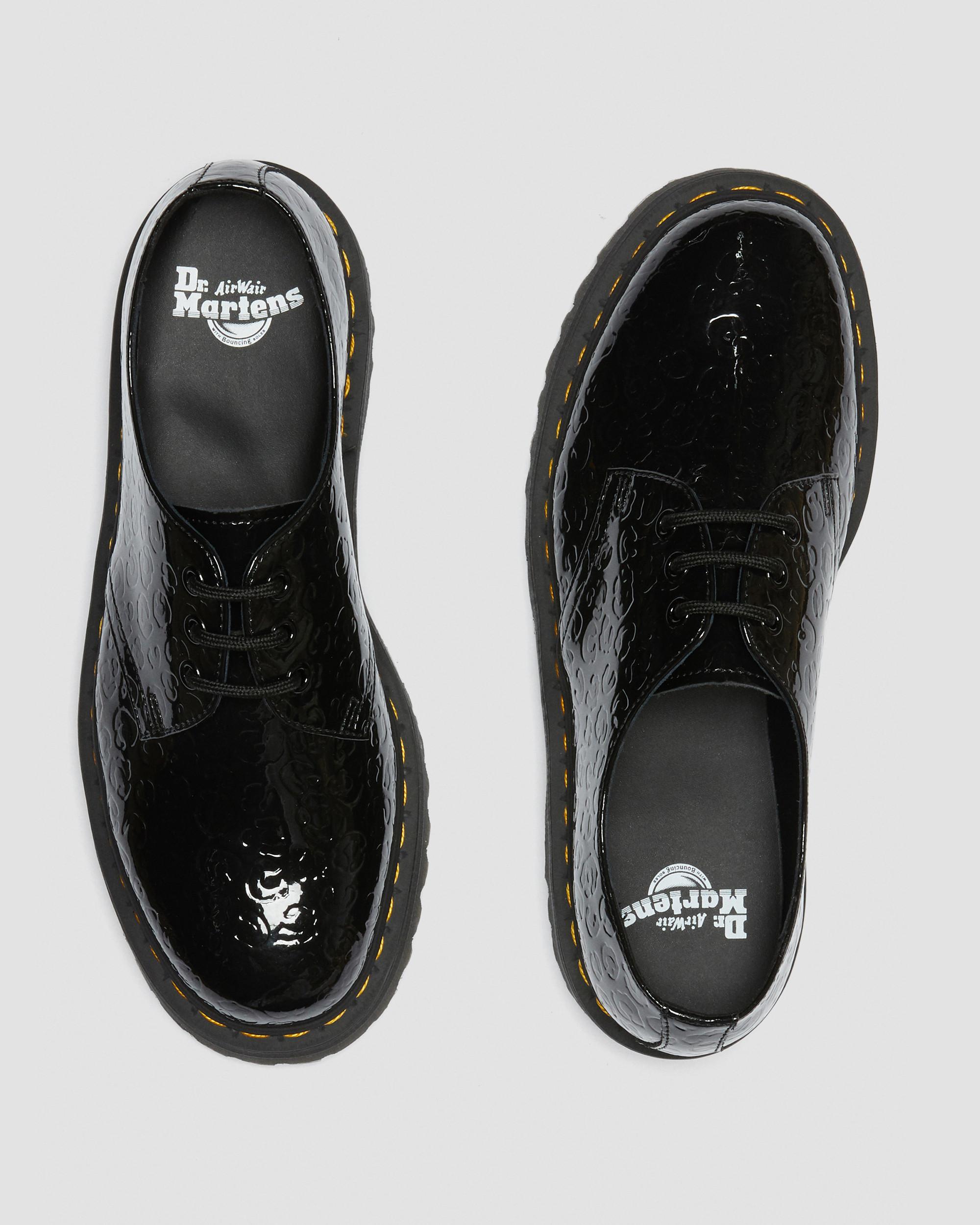 1461 Quad Leopard Emboss Patent Platform Shoes in BLACK | Dr. Martens™