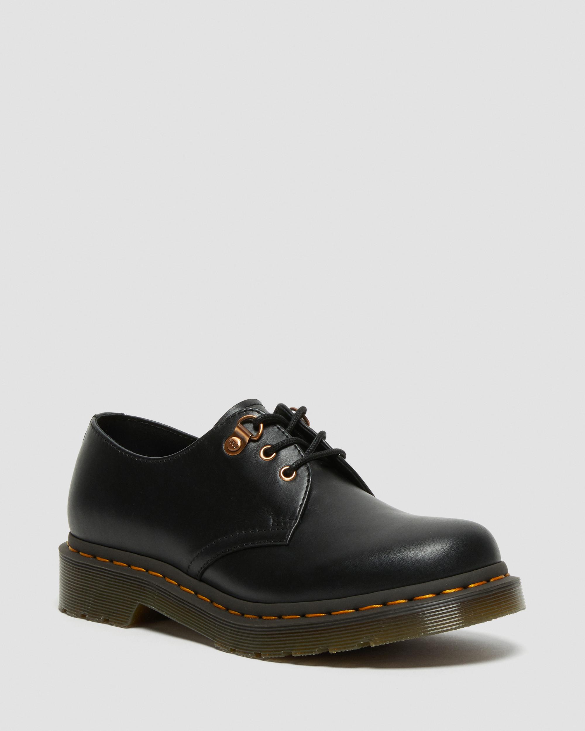 1461 Rose Gold Hardware Leather Shoes in BLACK