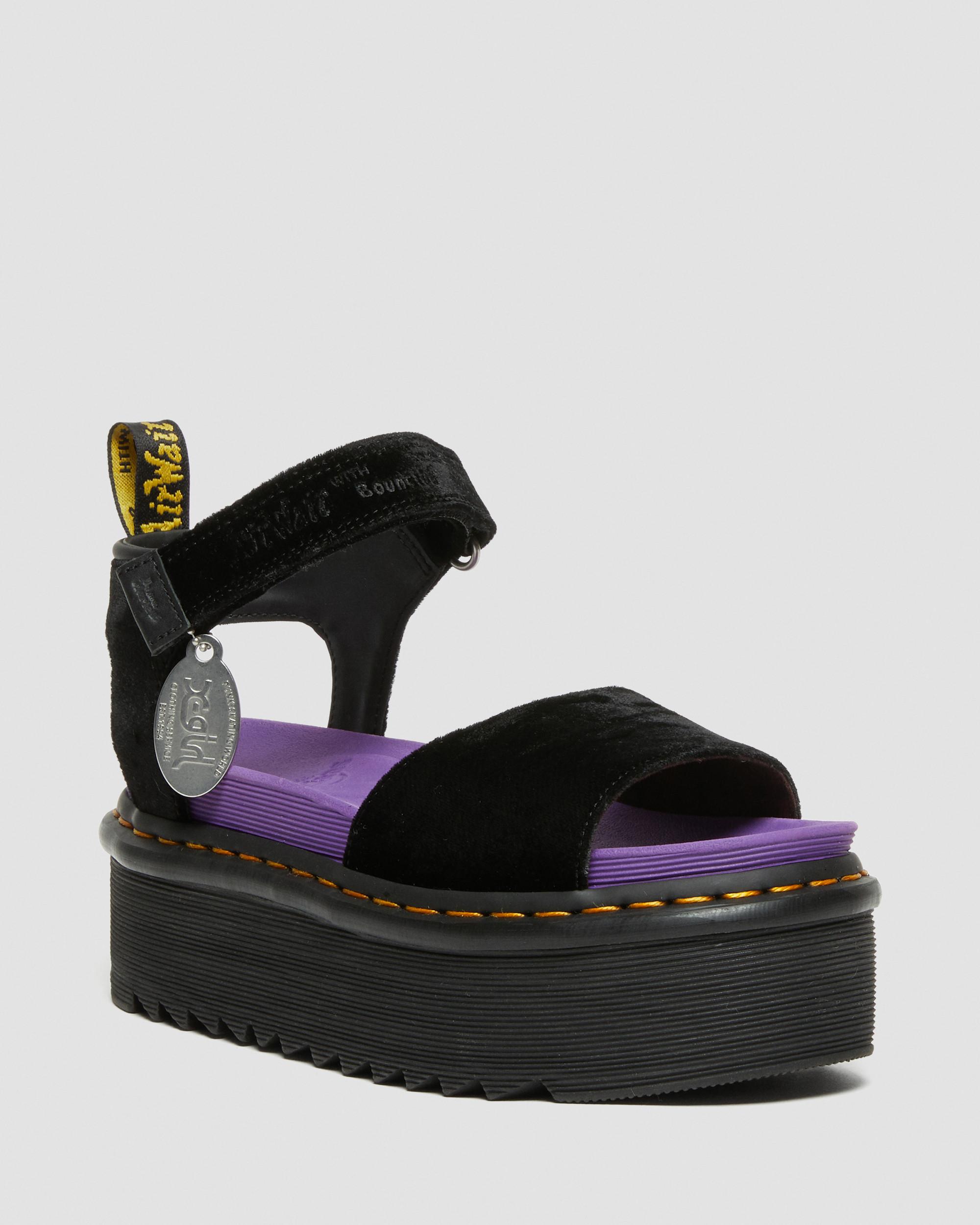 Strap X-girl Velvet Platform Sandals in Black | Dr. Martens