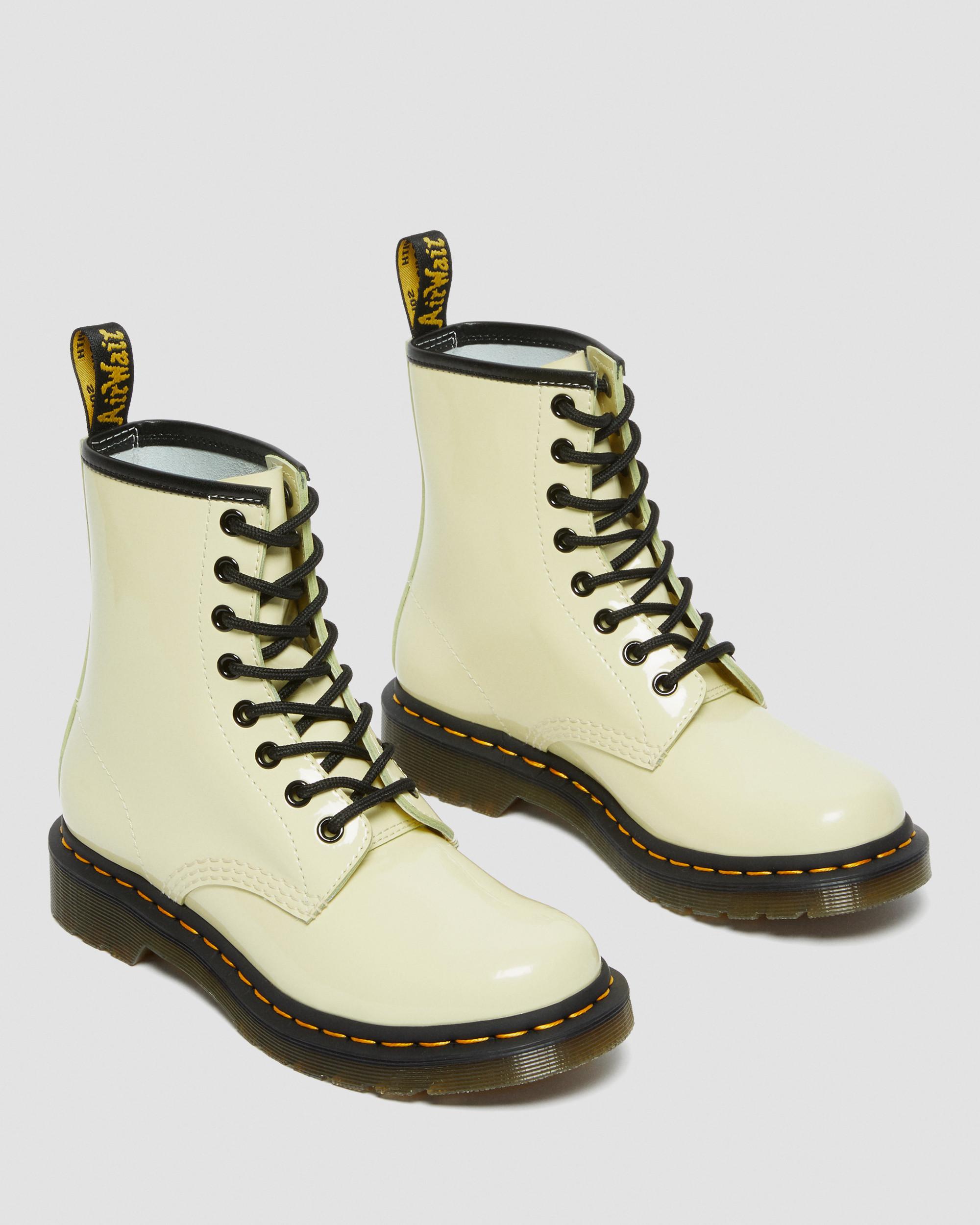 1460 Women's Patent Leather Lace Up Boots, Cream | Dr. Martens
