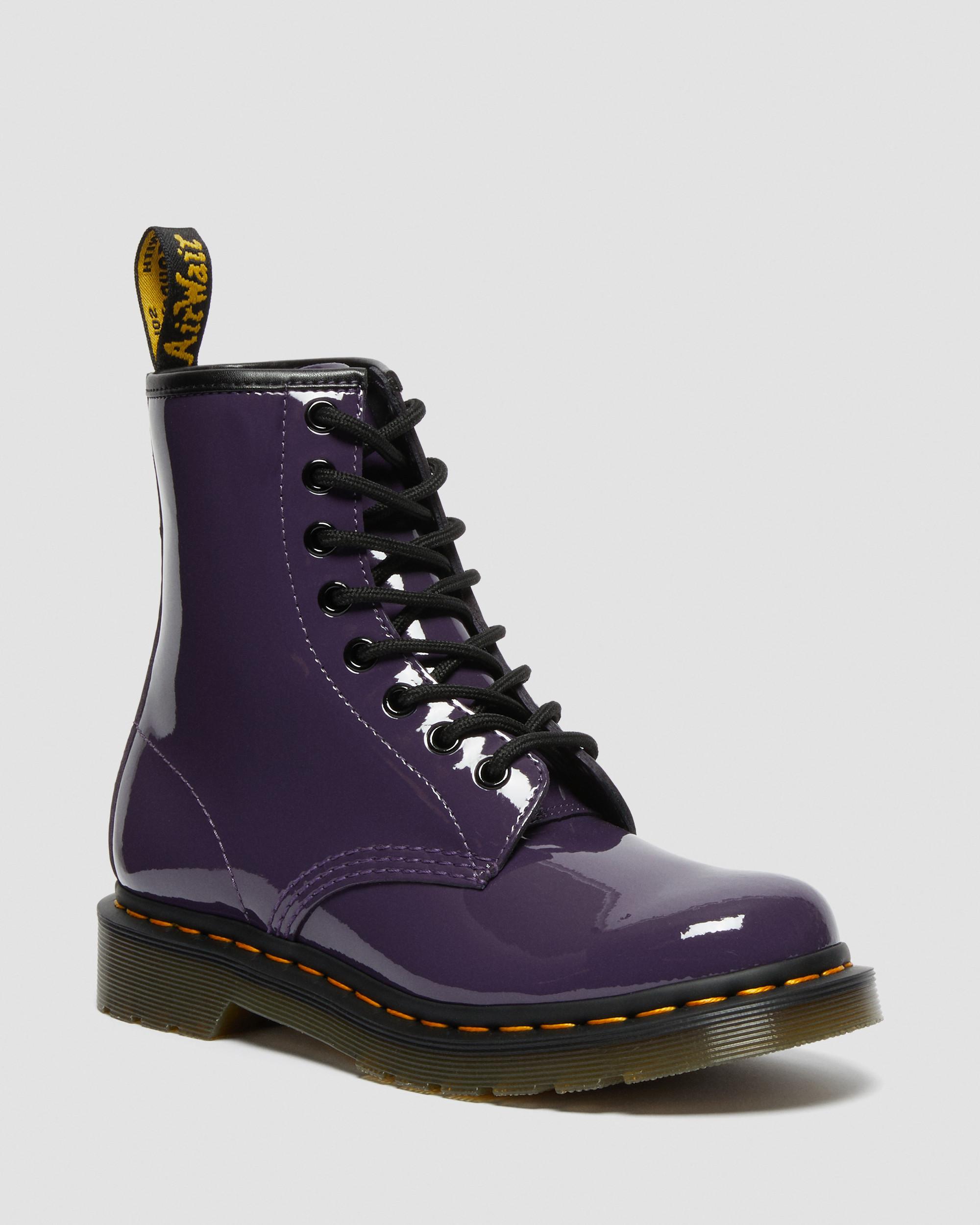 1460 Women's Patent Leather Lace Up Boots in BLACKCURRANT | Dr