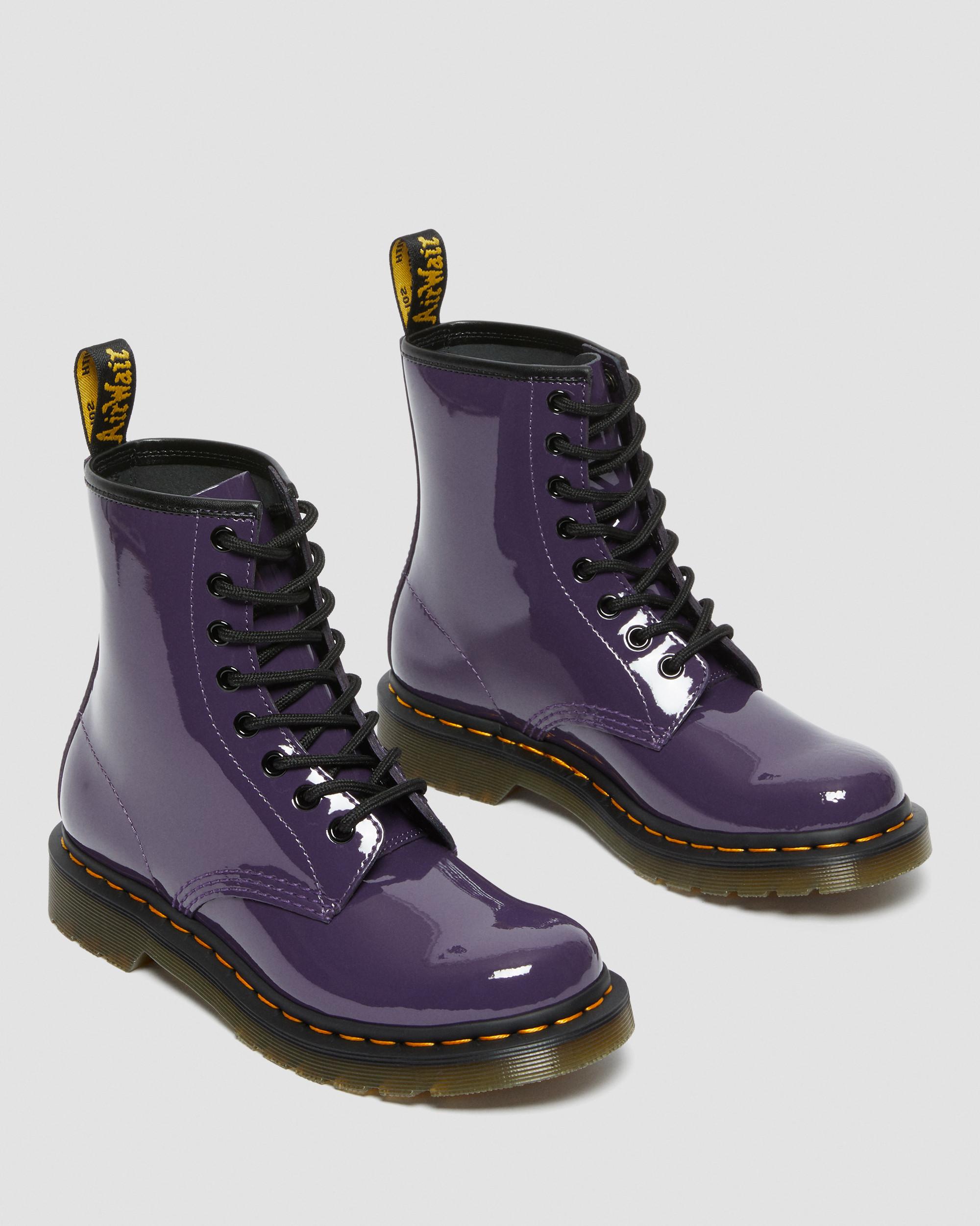 1460 Women's Patent Leather Lace Up Boots in BLACKCURRANT | Dr