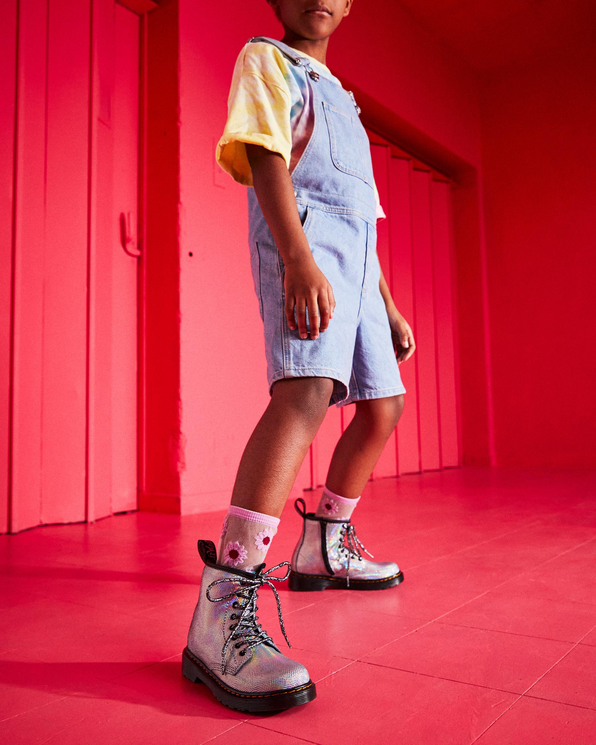 Junior 1460 Iridescent Leather Lace Up Boots in SILVER | Dr. Martens™