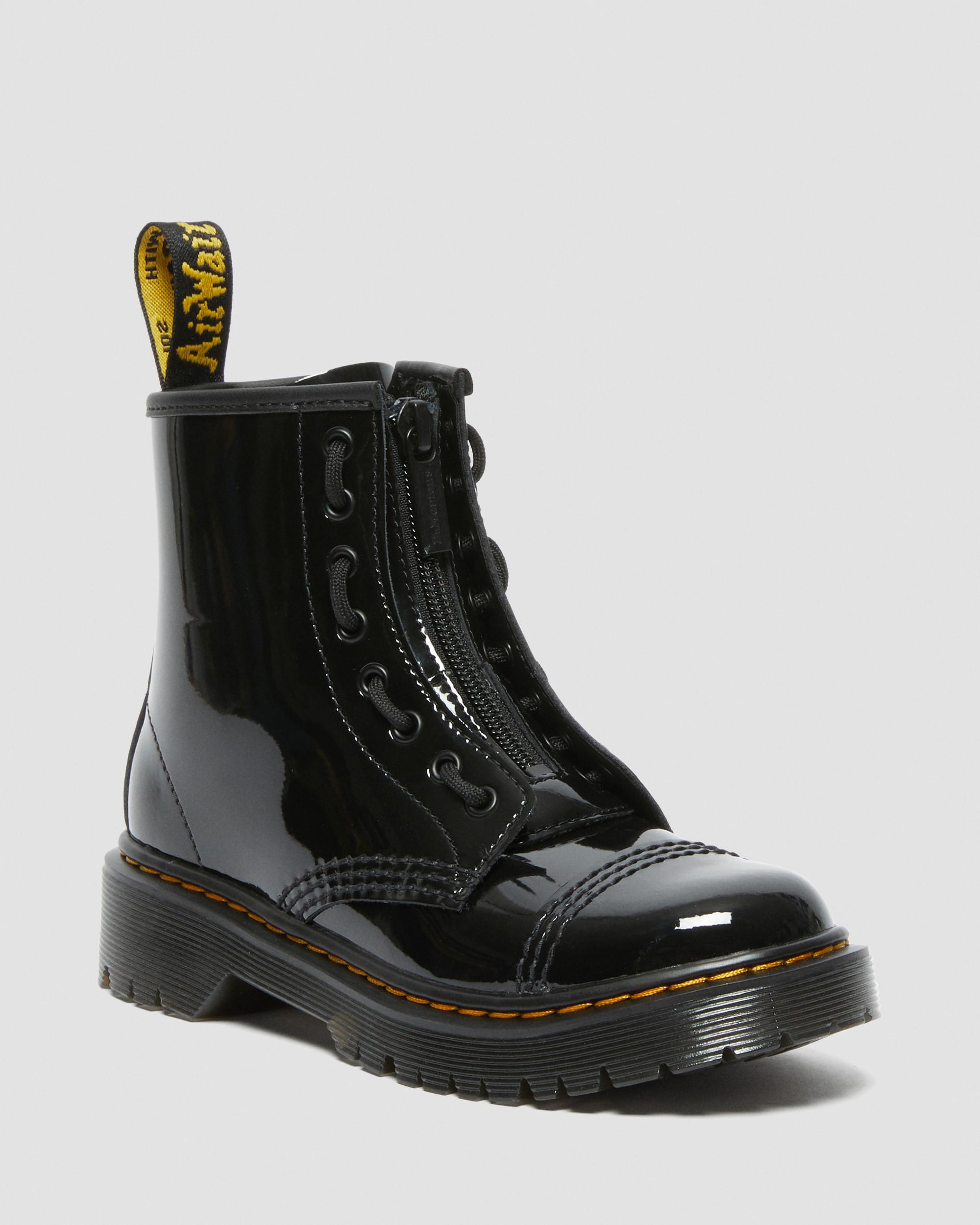Junior 1460 Leopard Hydro Leather Lace Up Boots in Black | Dr. Martens