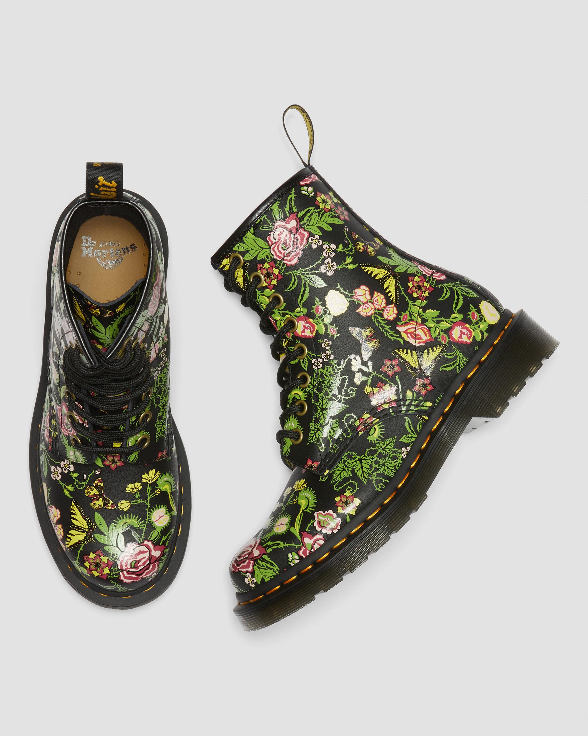 1460 Women's Floral Bloom Leather Lace Up Boots in Black | Dr. Martens