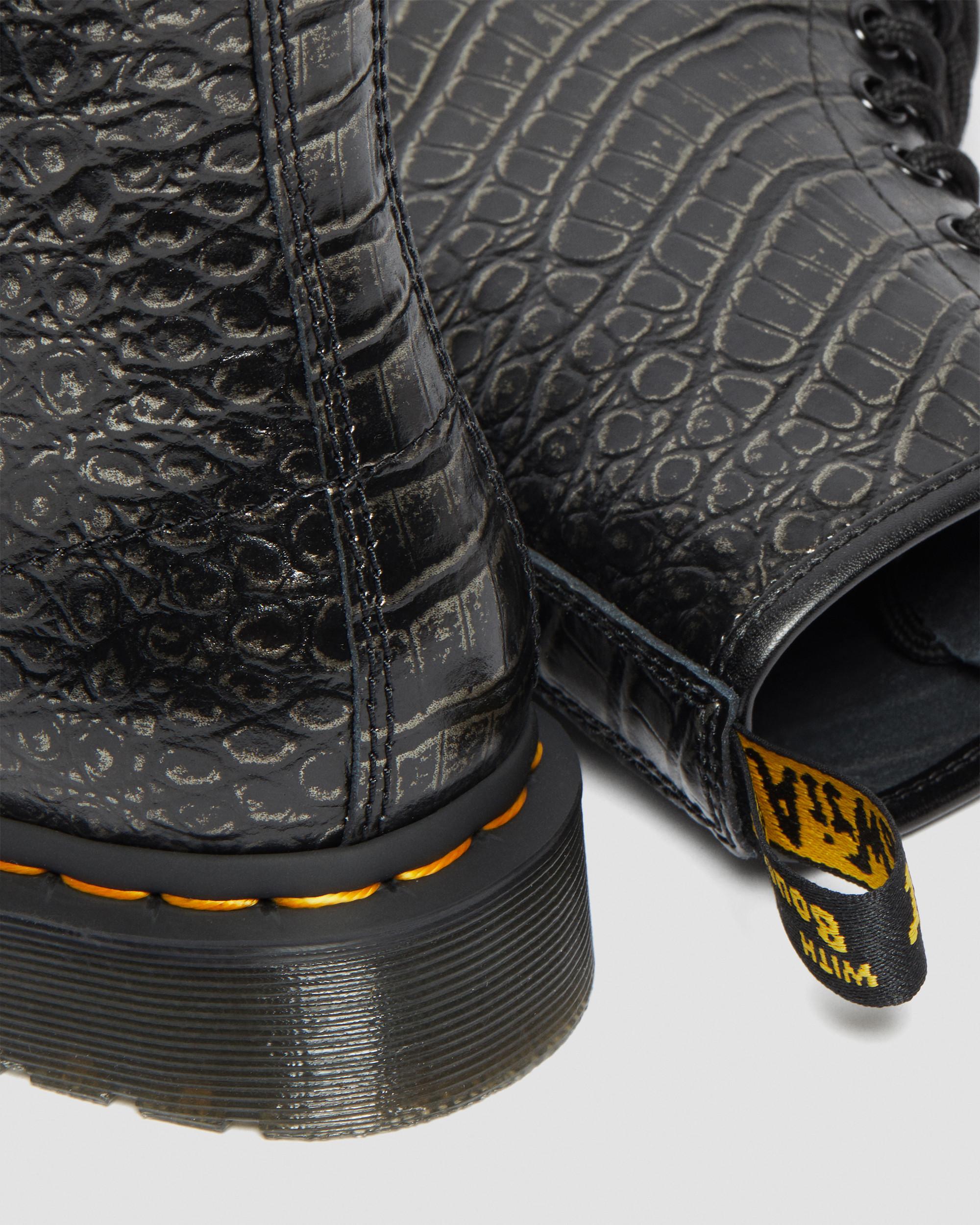 1460 Wild Croc Leather Lace Up Boots in GUNMETAL | Dr. Martens™