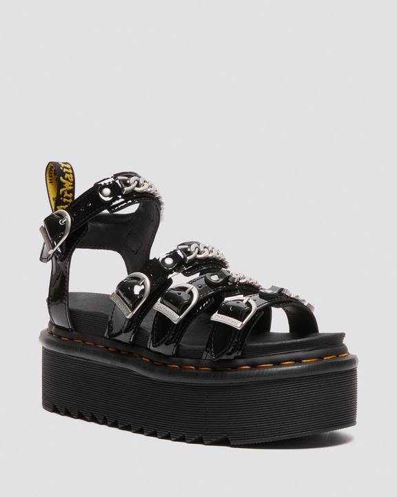 Blaire II Chain Patent Leather Platform Strap Sandals in Black