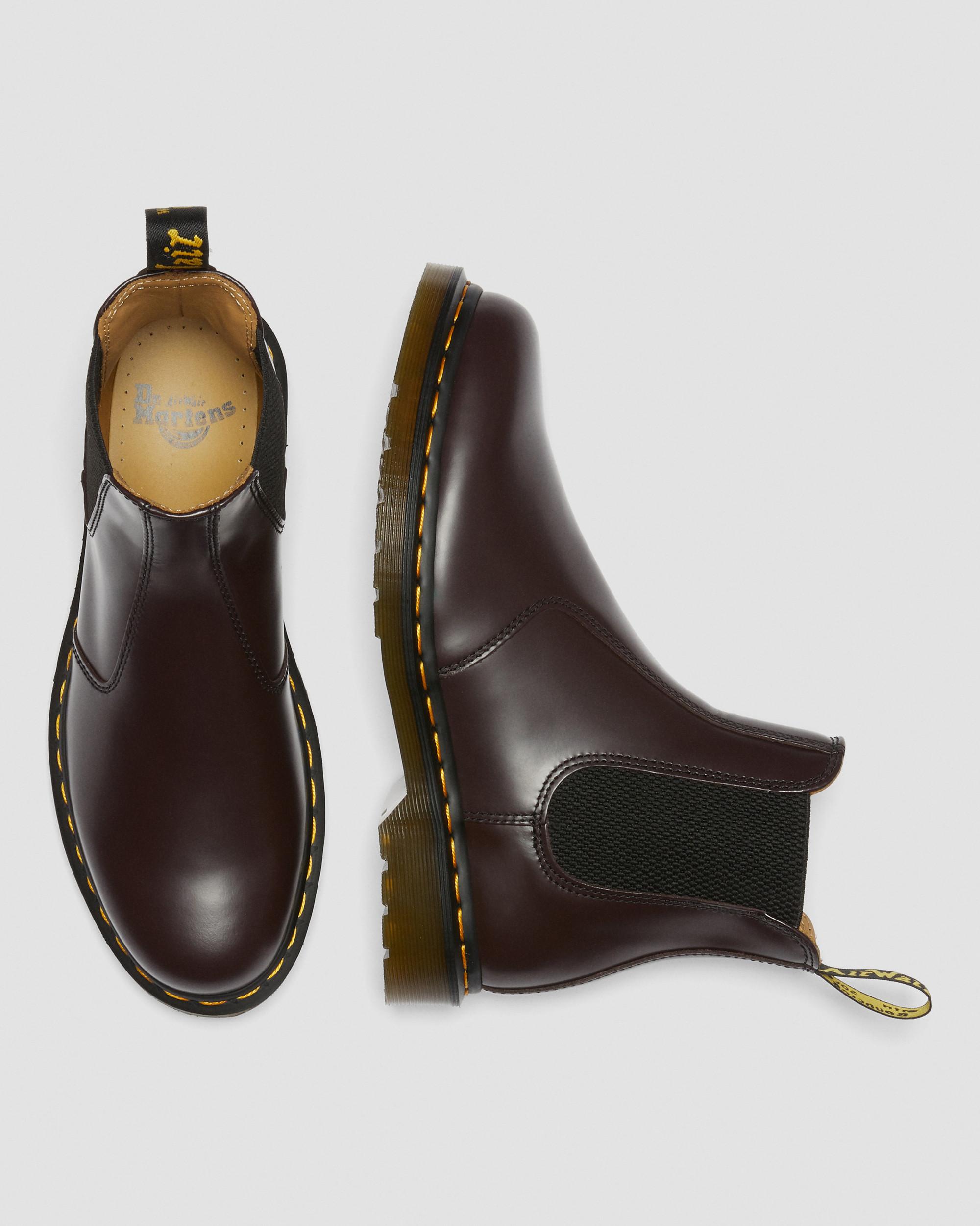 2976 Yellow Stitch Smooth Leather Chelsea Boots in Burgundy | Dr 