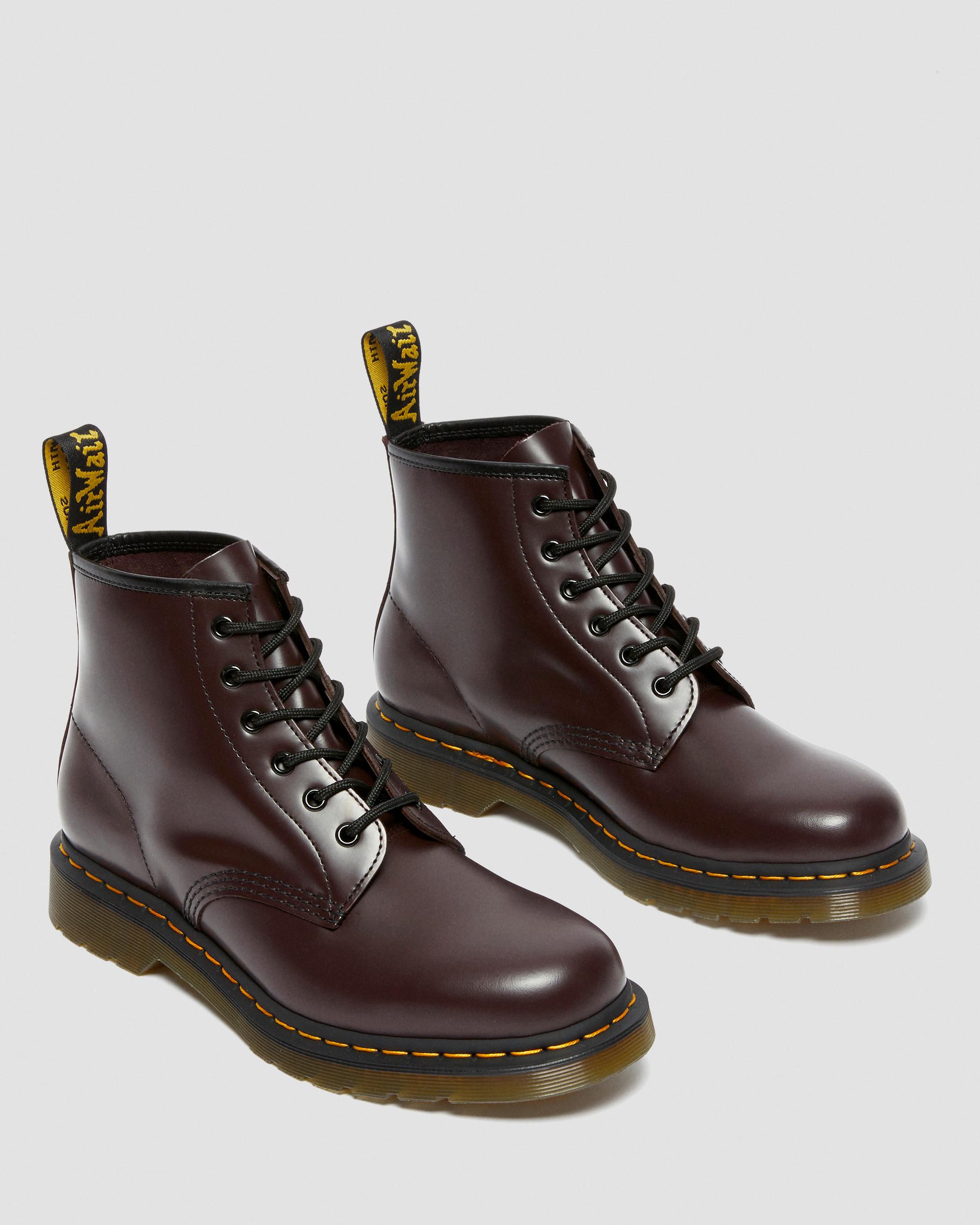 101 Yellow Stitch Smooth Leather Ankle Boots in Burgundy