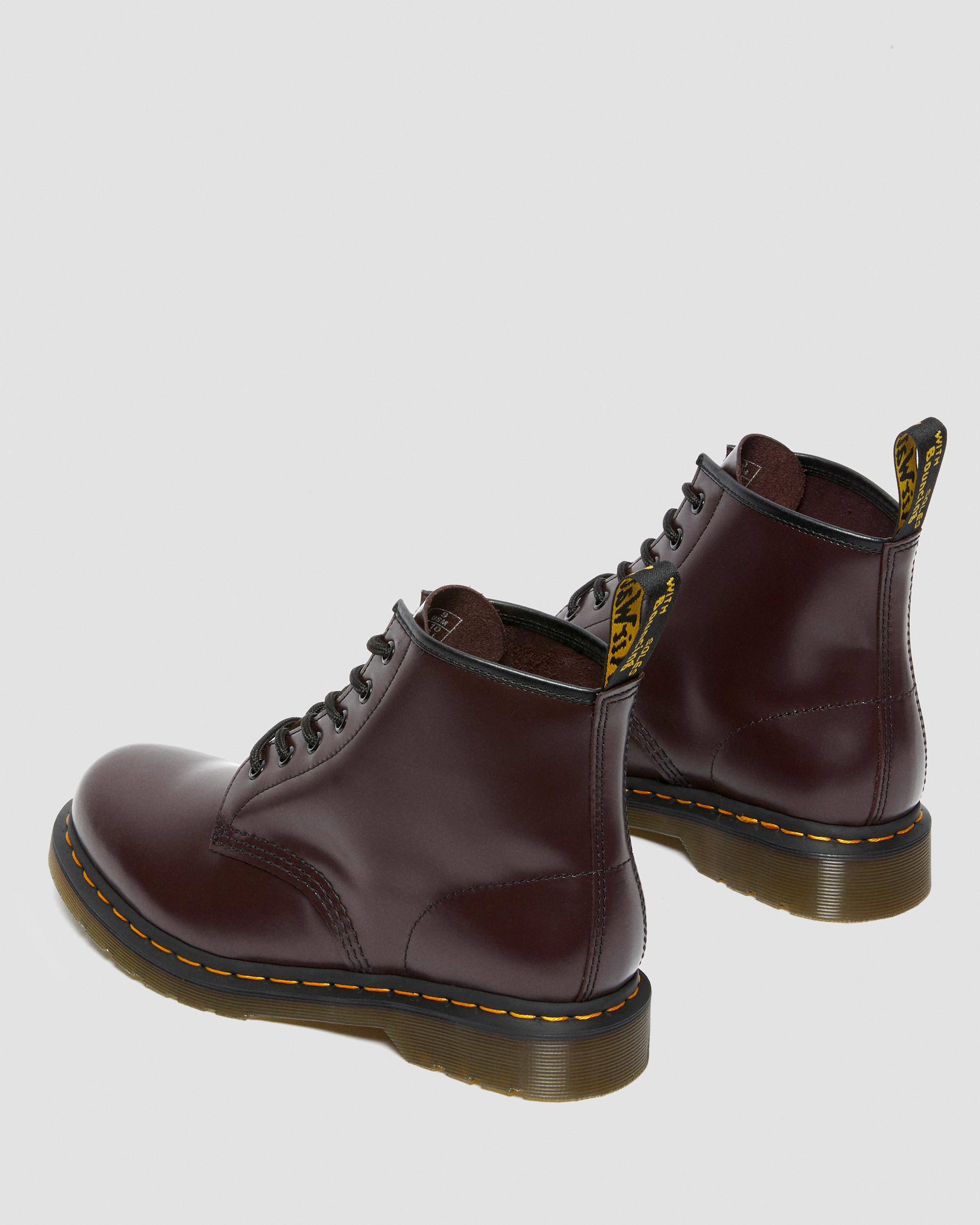 101 Yellow Stitch Smooth Leather Ankle Boots in Burgundy | Dr. Martens