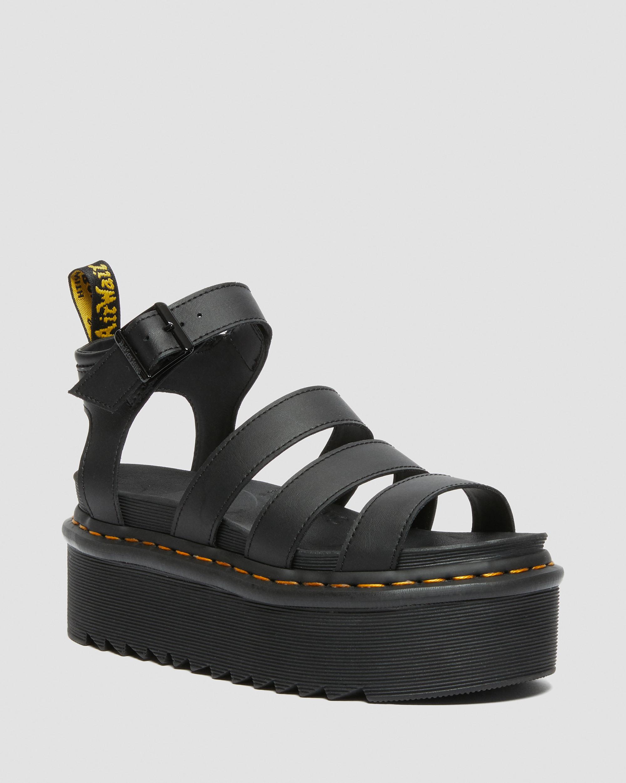 Blaire Hydro Leather Platform Strap Sandals in Black | Dr. Martens