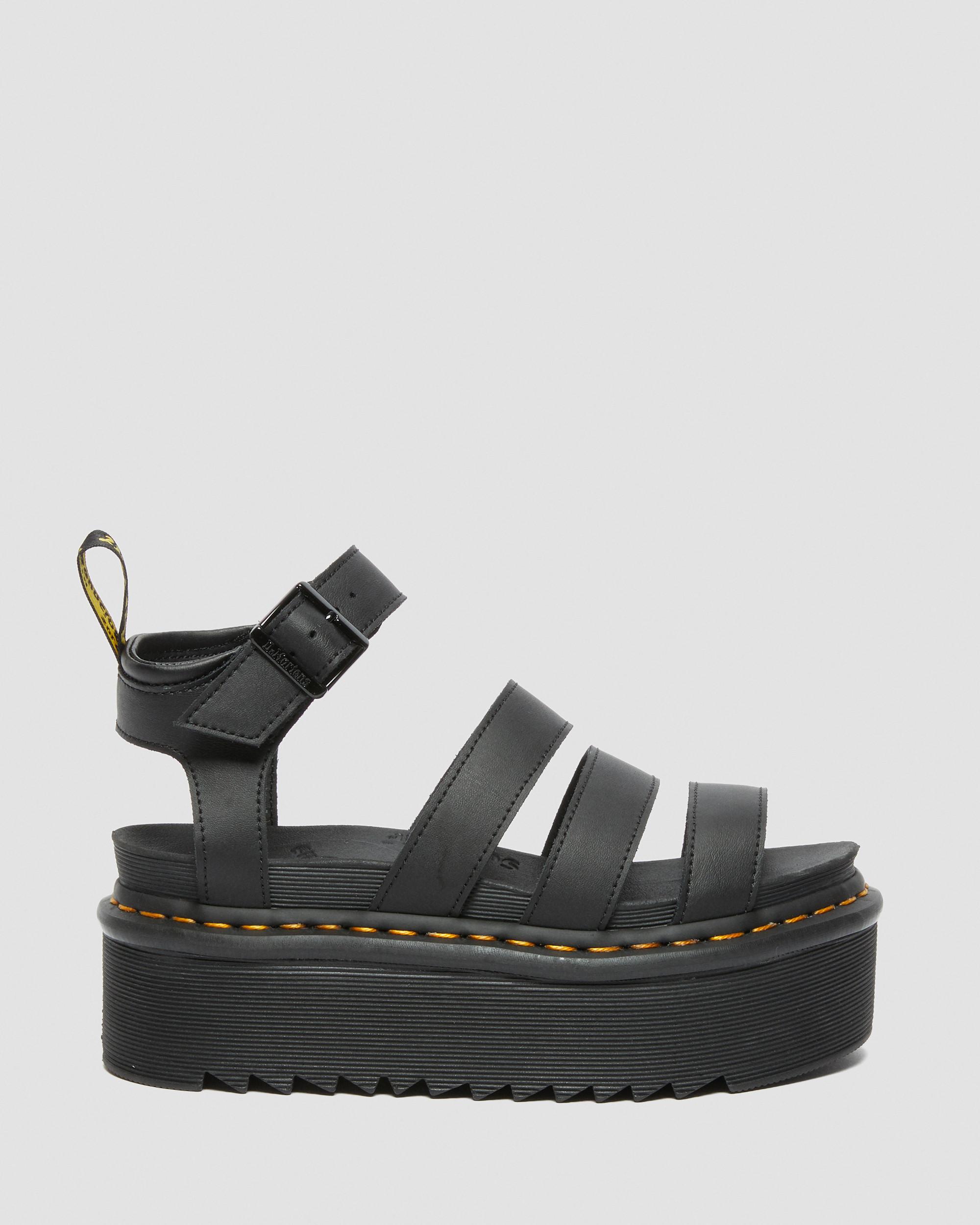 Blaire Hydro Leather Platform Strap Sandals in Black