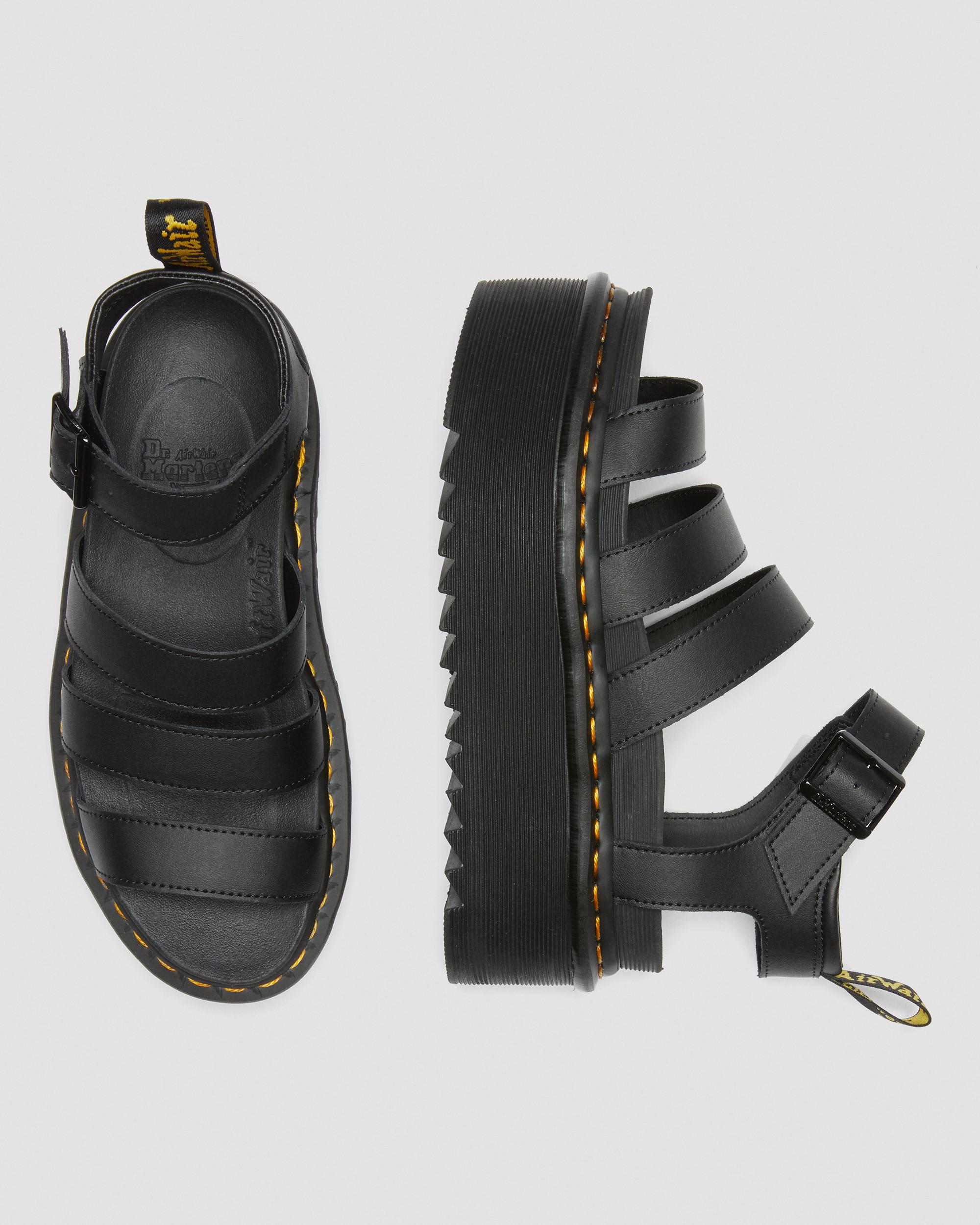 Blaire Hydro Leather Platform Strap Sandals in Black