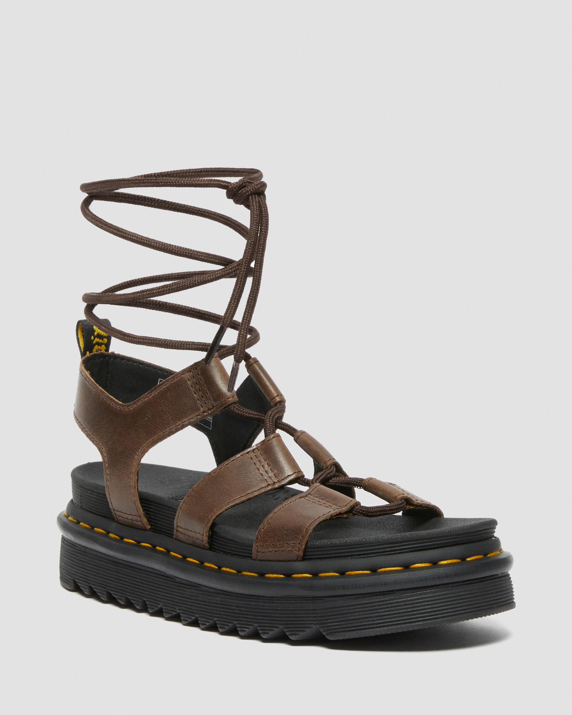 Nartilla Illusion Leather Gladiator Sandals in Dark Brown
