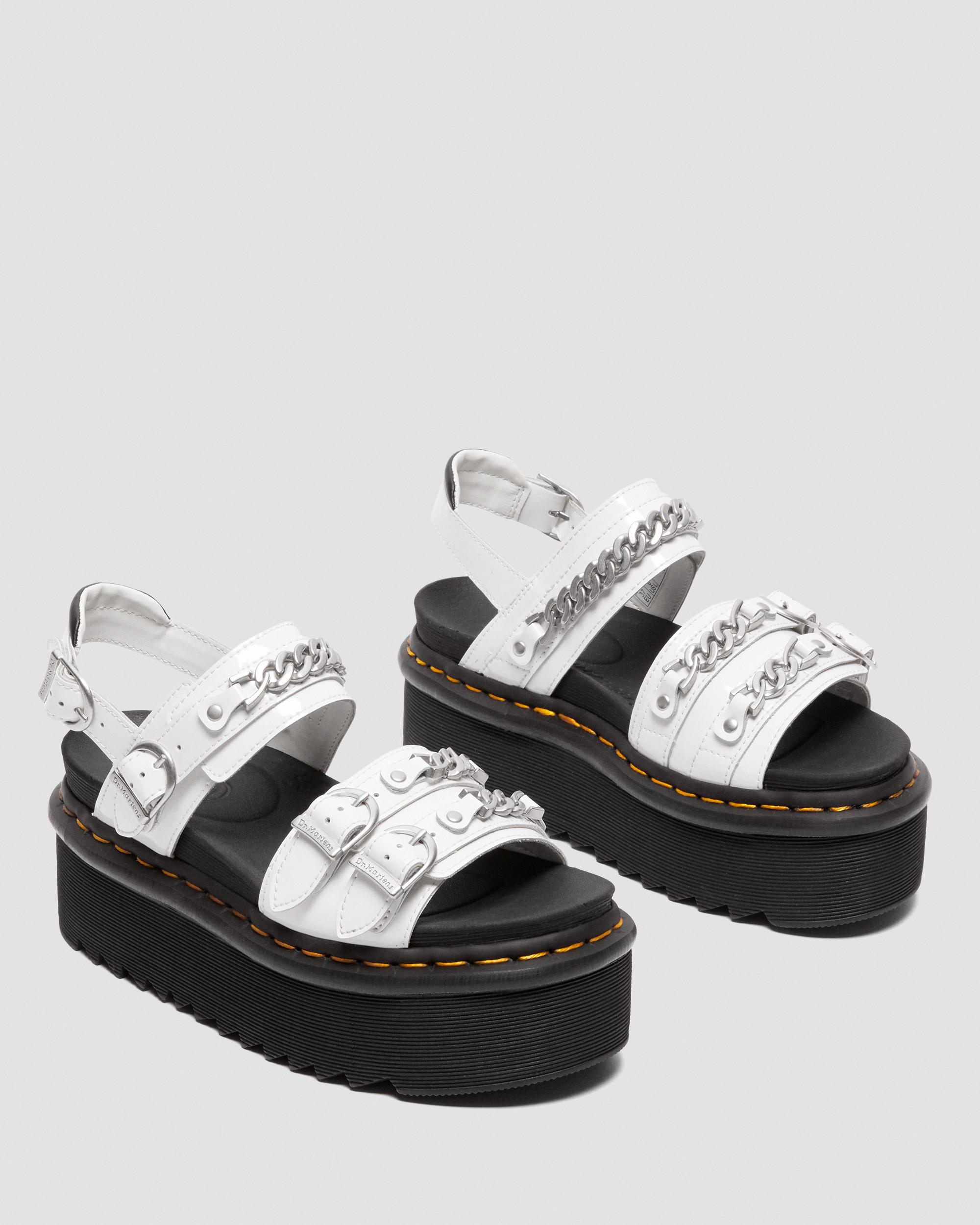 Voss II Chain Patent Leather Platform Sandals in WHITE | Dr. Martens™
