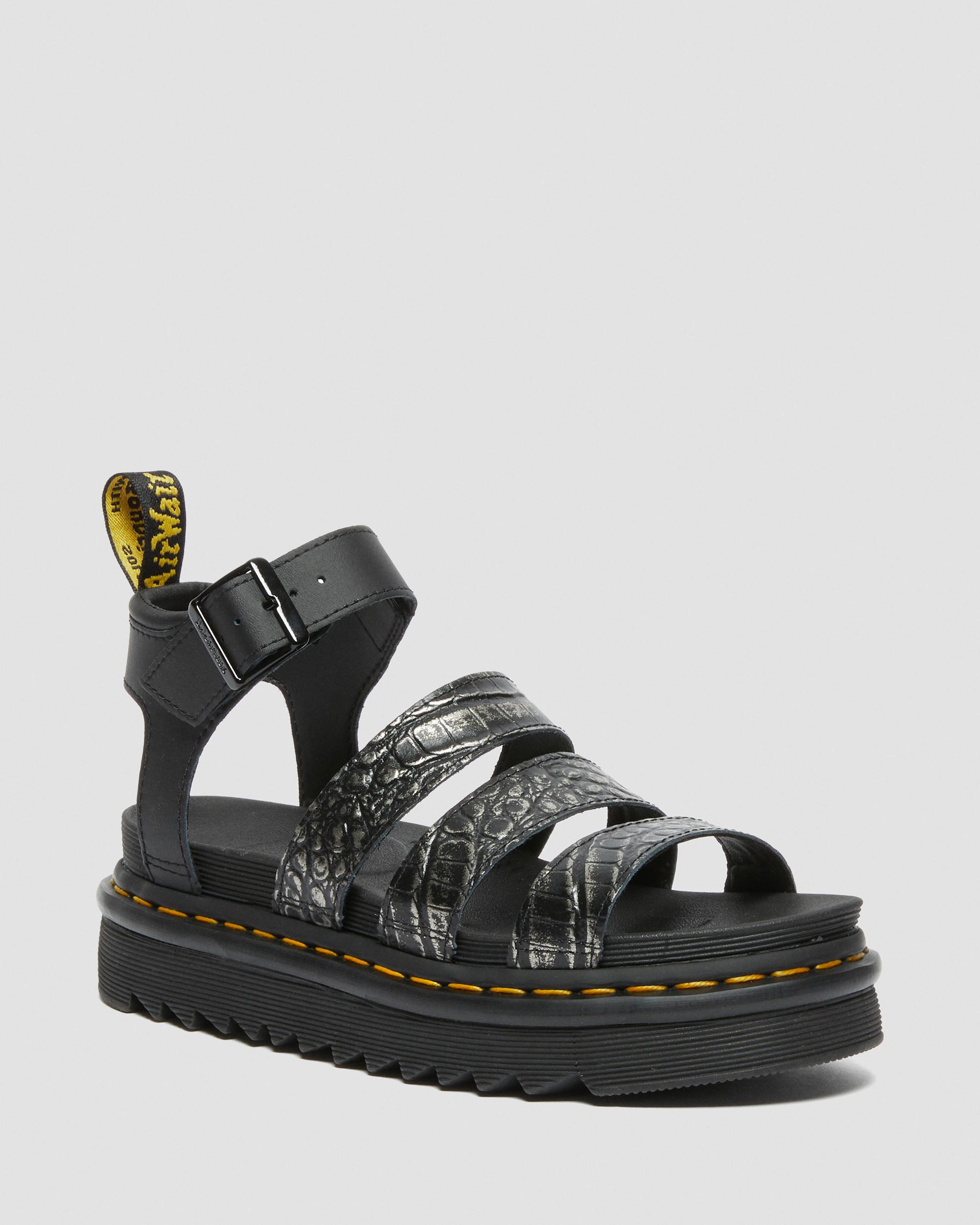 Blaire Women's Wild Croc Leather Sandals in GUNMETAL | Dr. Martens™