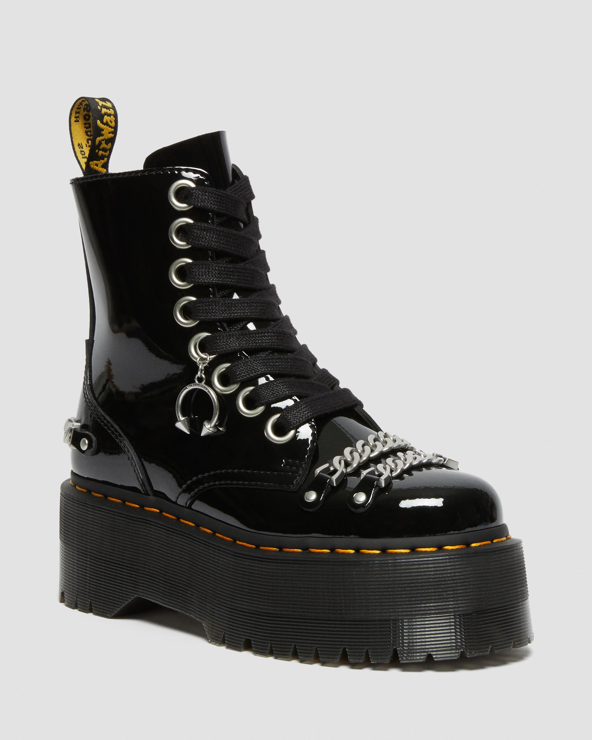 Jadon Boot Max Chain Patent Leather Platforms in Black