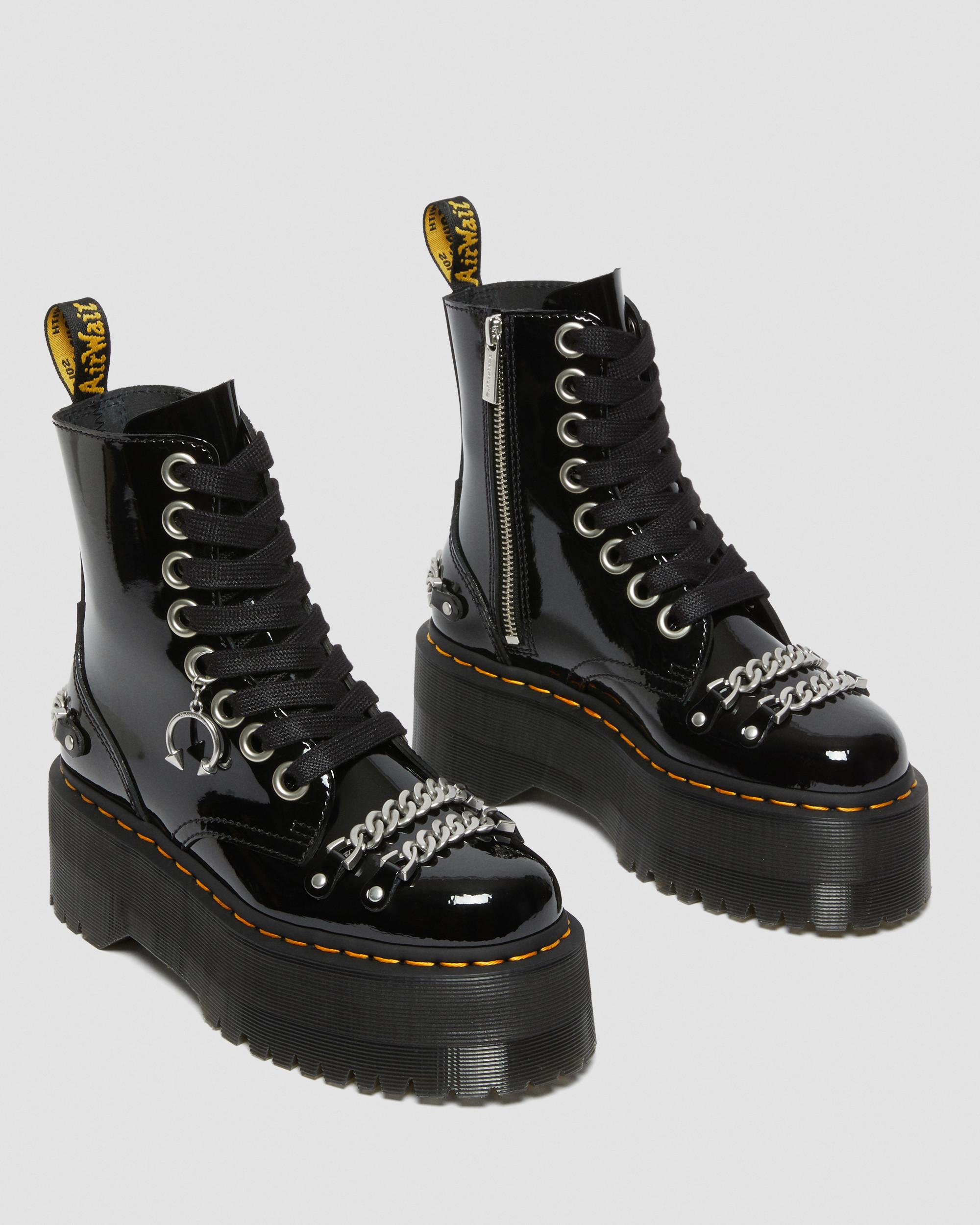 Jadon Boot Max Chain Patent Leather Platforms in Black