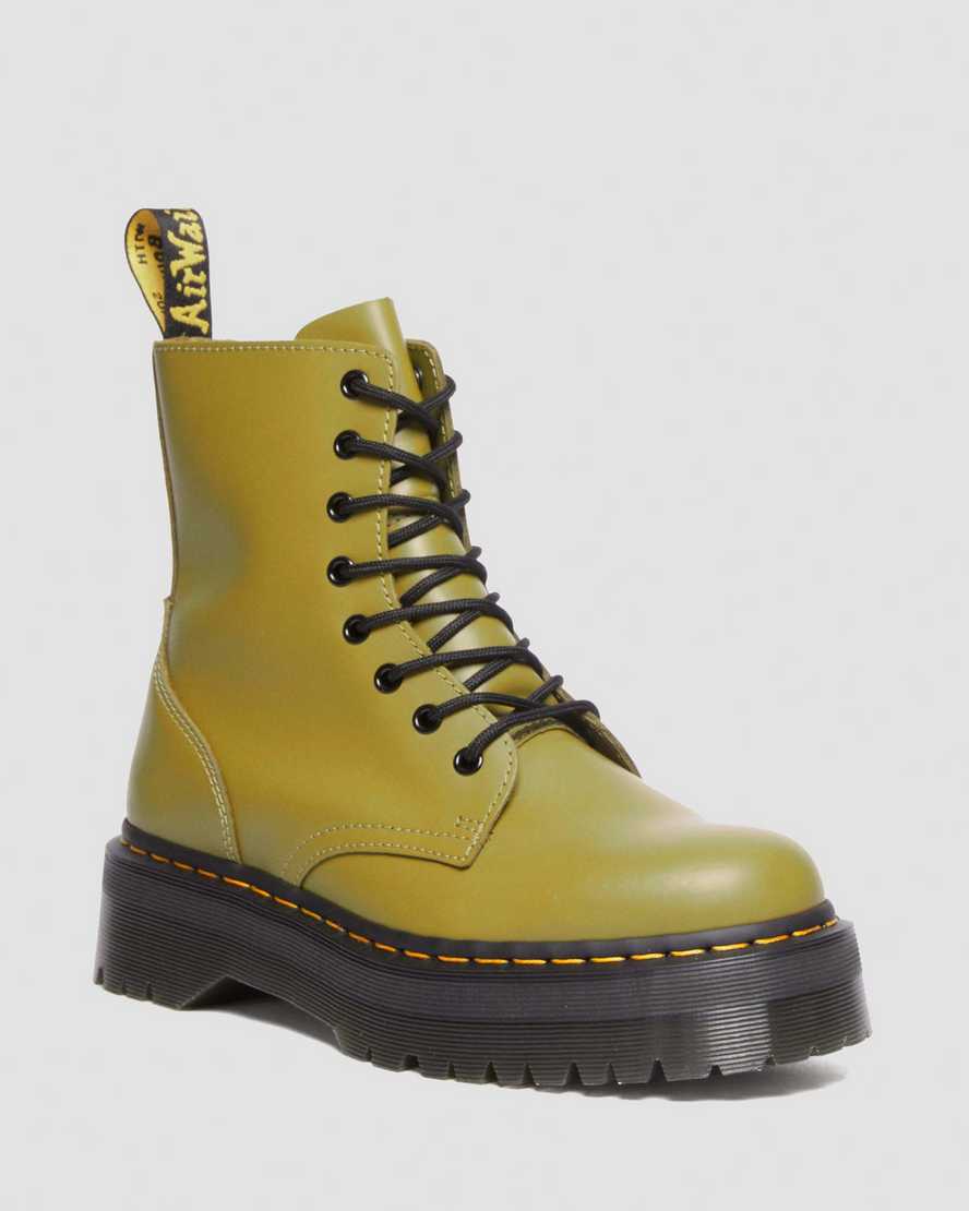 Dr. Martens' Jadon Boot Smooth Leather Platforms Boots In Green,tan