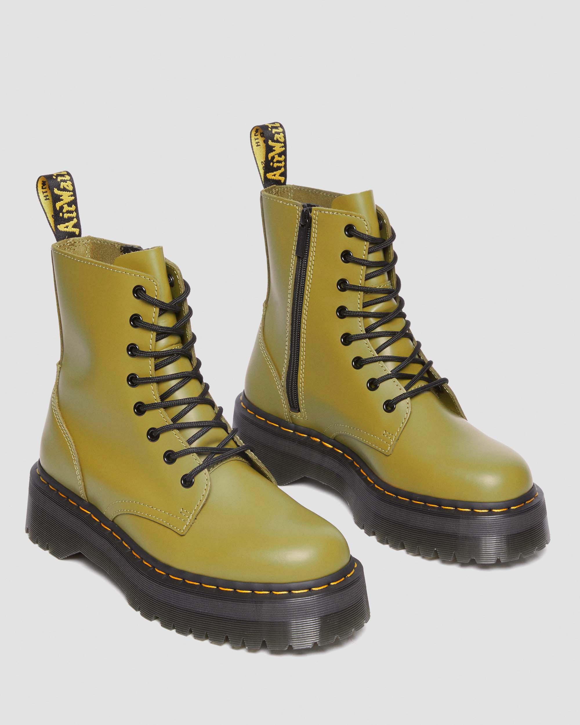 Shop Dr. Martens' Jadon Boot Smooth Leather Platforms In Green,tan