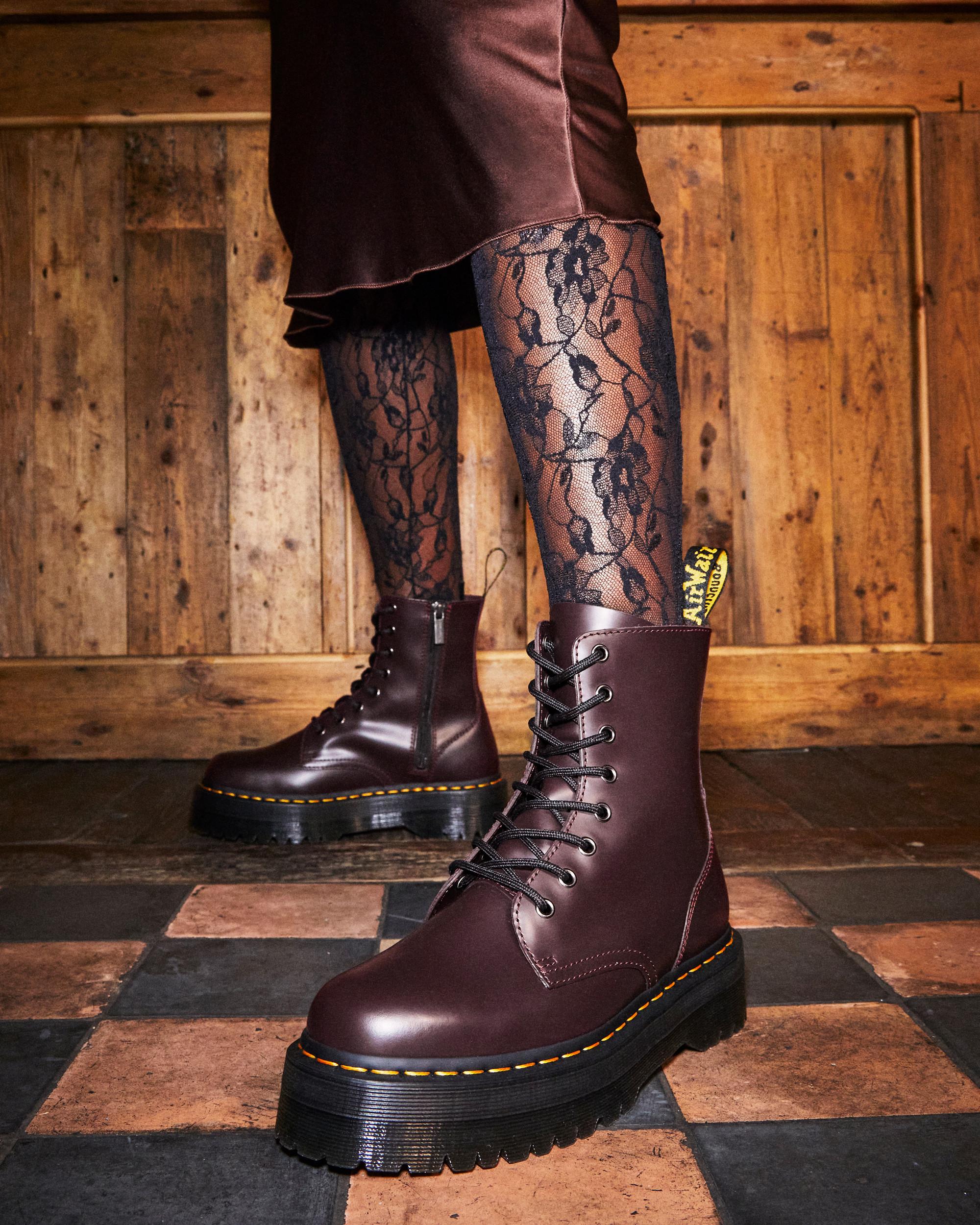 Jadon Smooth Leather Platform Boots in Burgundy