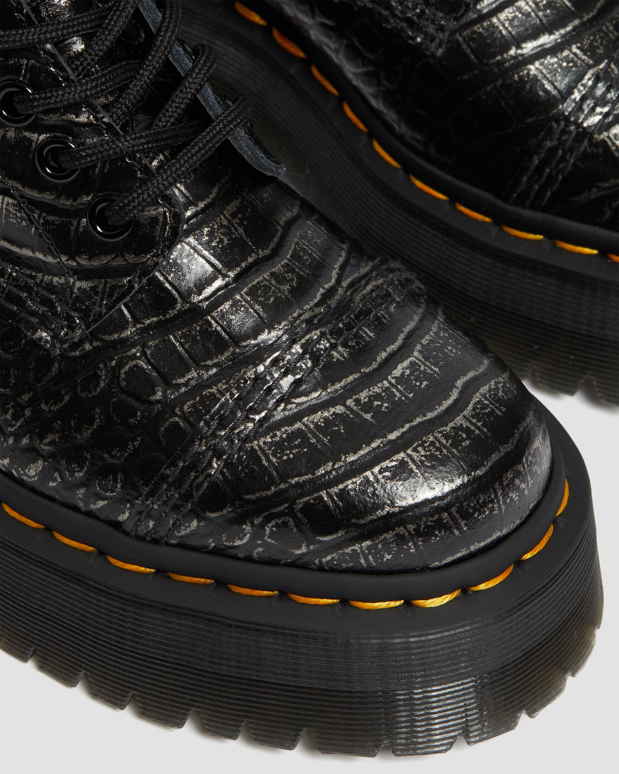 Sinclair Croc Emboss Leather Platform Boots in GUNMETAL | Dr. Martens™
