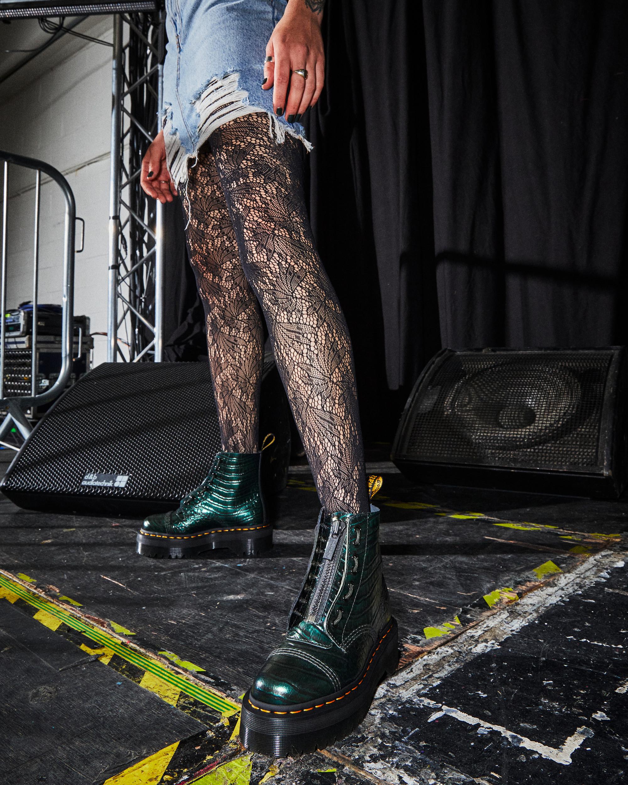 Sinclair Croc Emboss Leather Platform Boots in GREEN | Dr. Martens™
