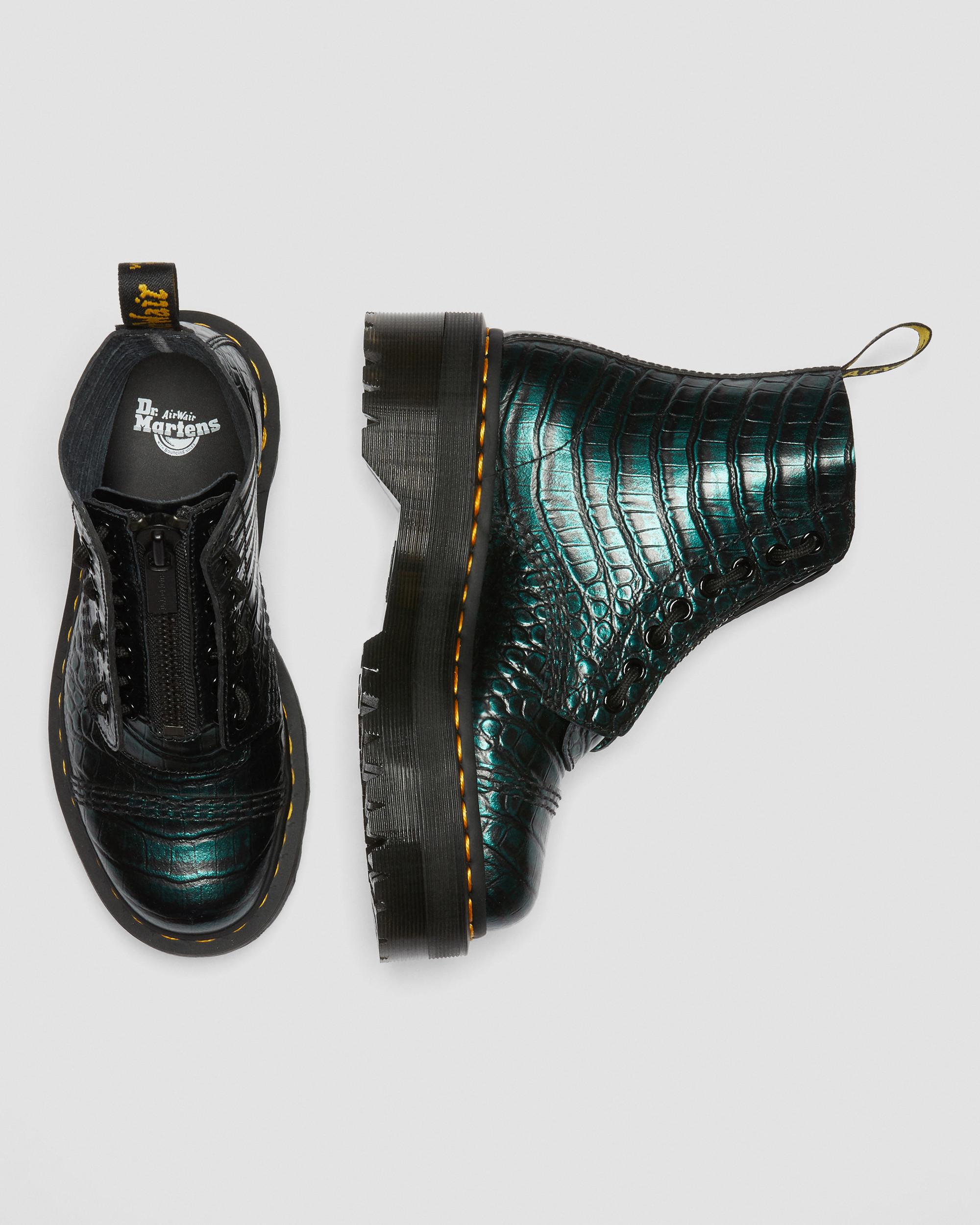Sinclair Croc Emboss Leather Platform Boots in GREEN | Dr. Martens™