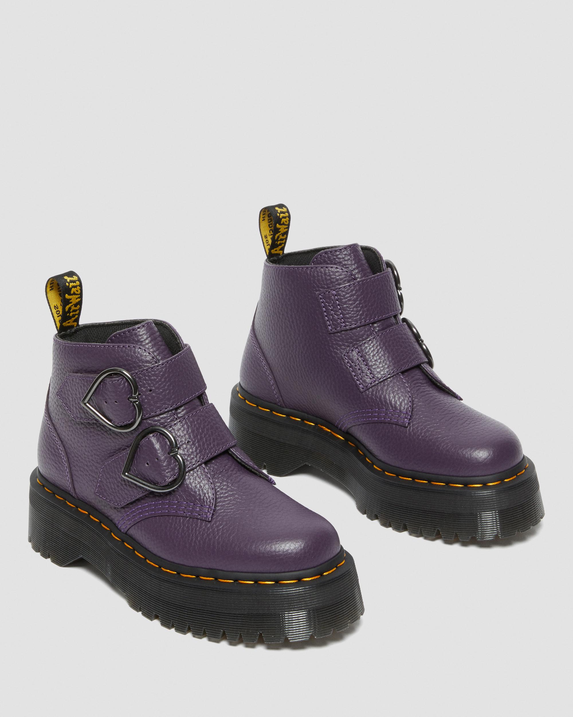 Devon Heart Leather Platform Boots in BLACKCURRANT | Dr. Martens™