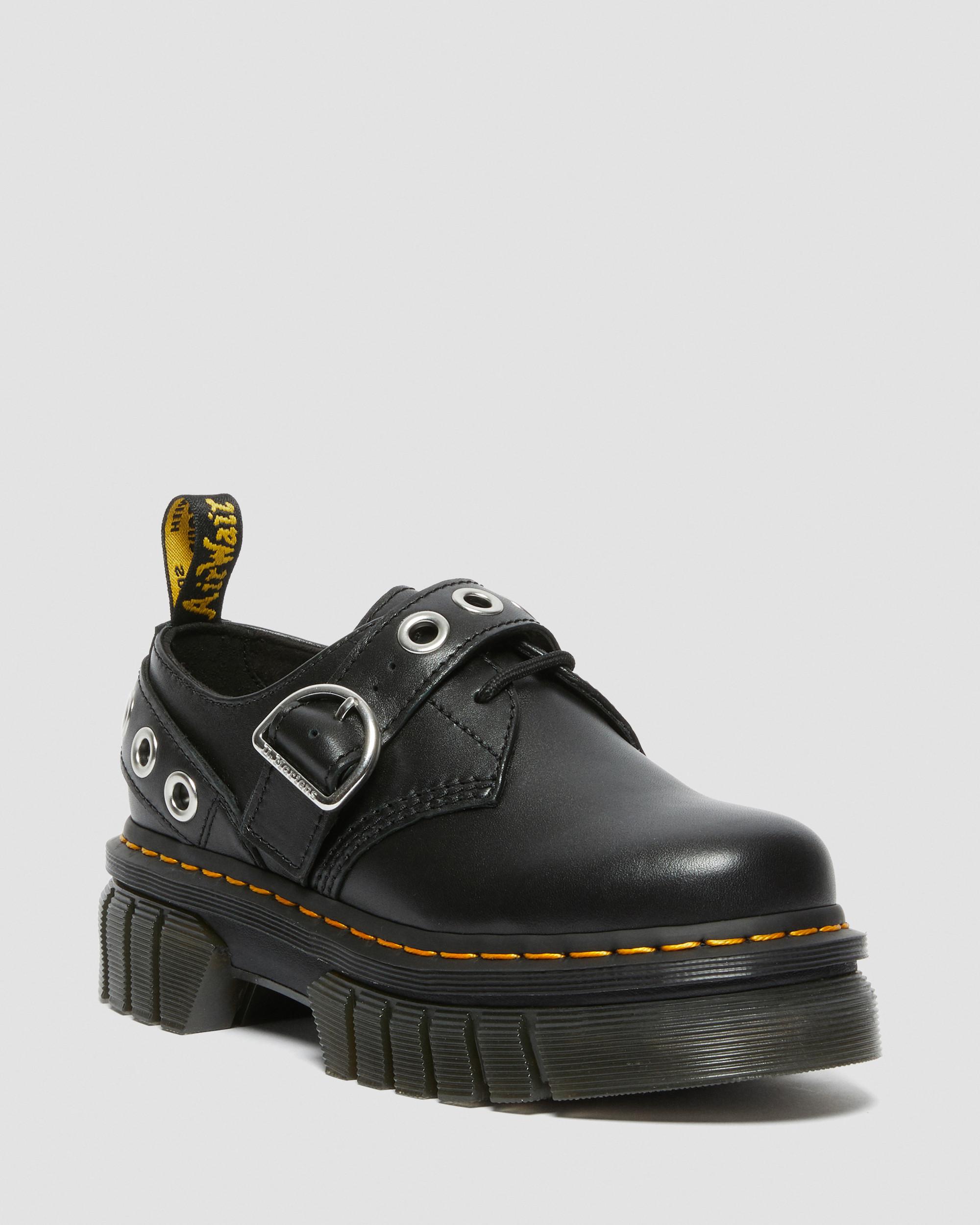 Audrick Hardware Leather Platform Shoes in BLACK | Dr. Martens™