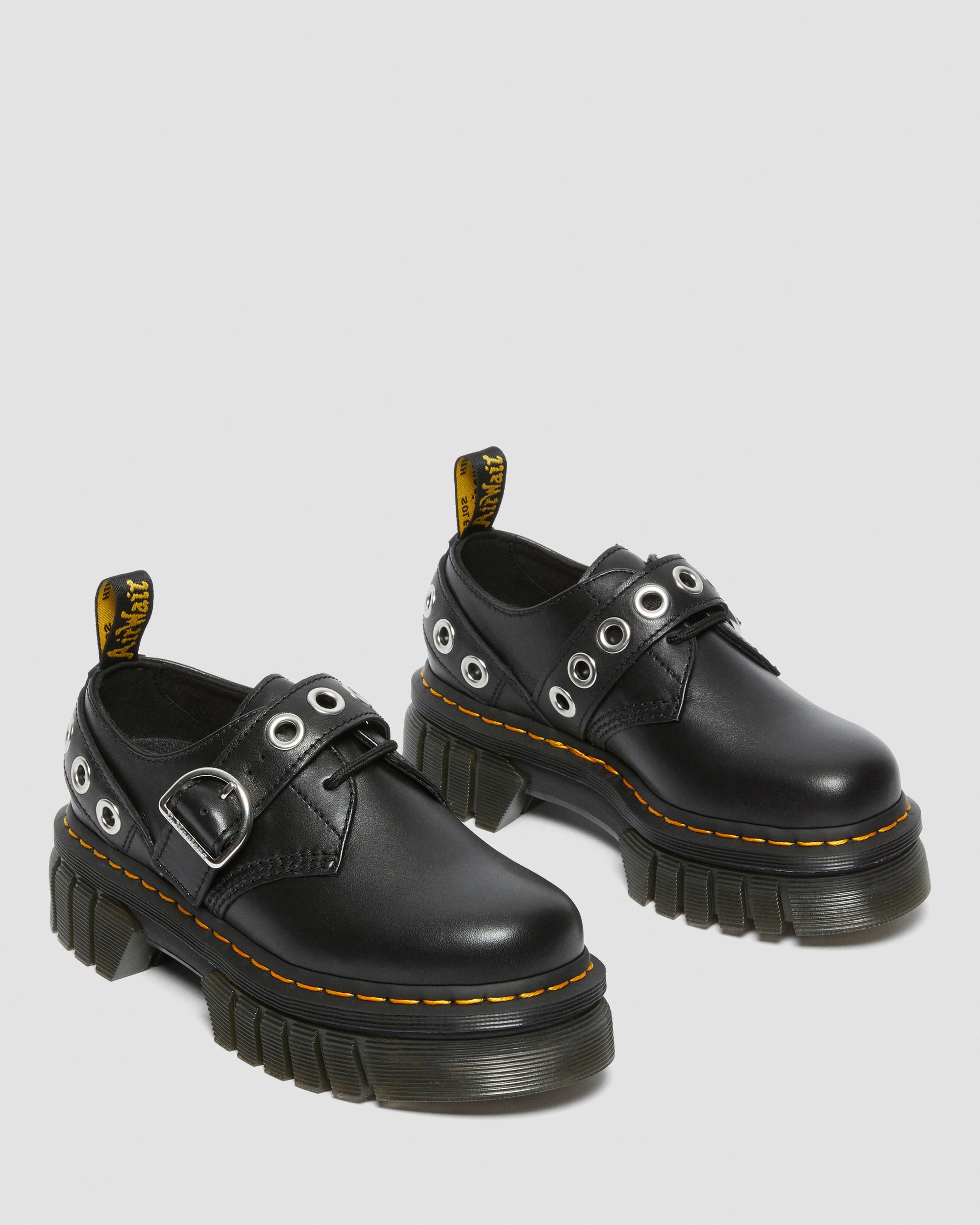 Audrick Hardware Leather Platform Shoes in BLACK | Dr. Martens™