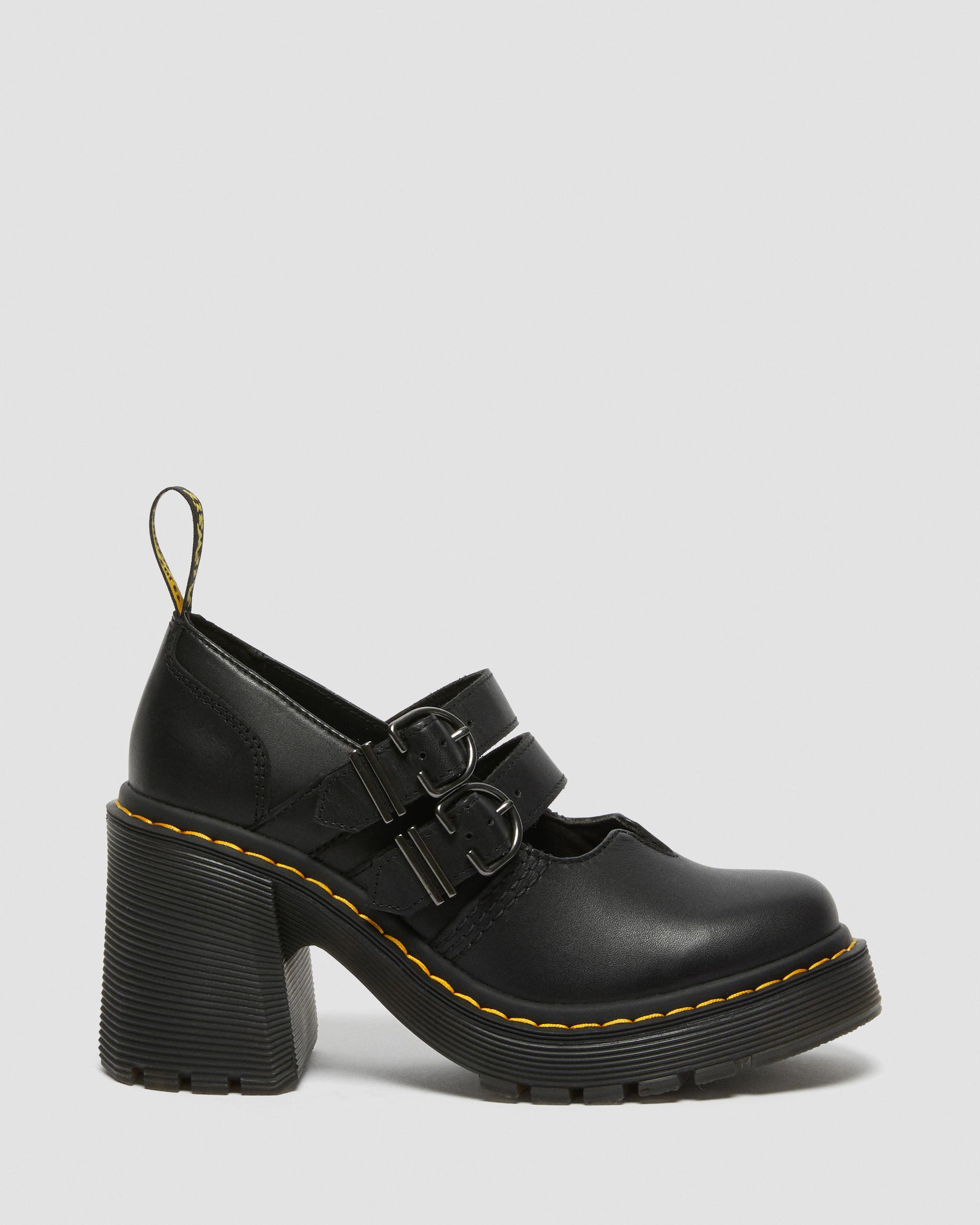 Eviee Sendal Leather Heeled Mary Jane Shoes in Black