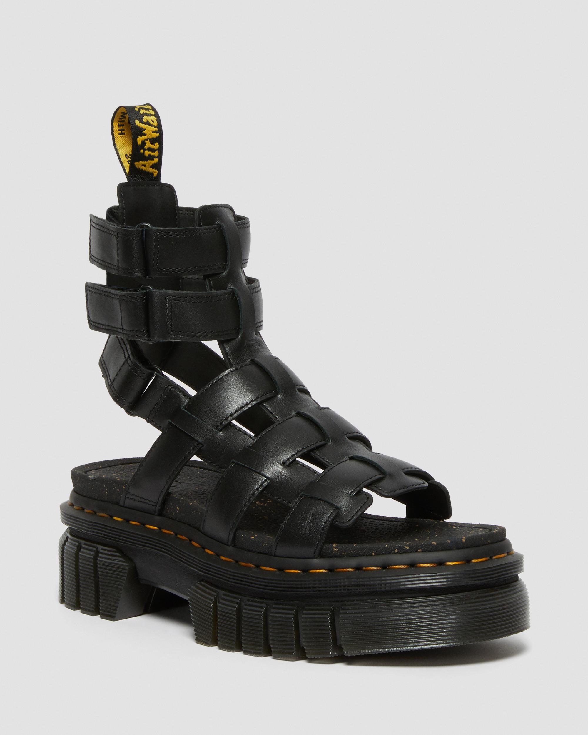 Ricki Nappa Lux Leather Platform Gladiator Sandals in Black