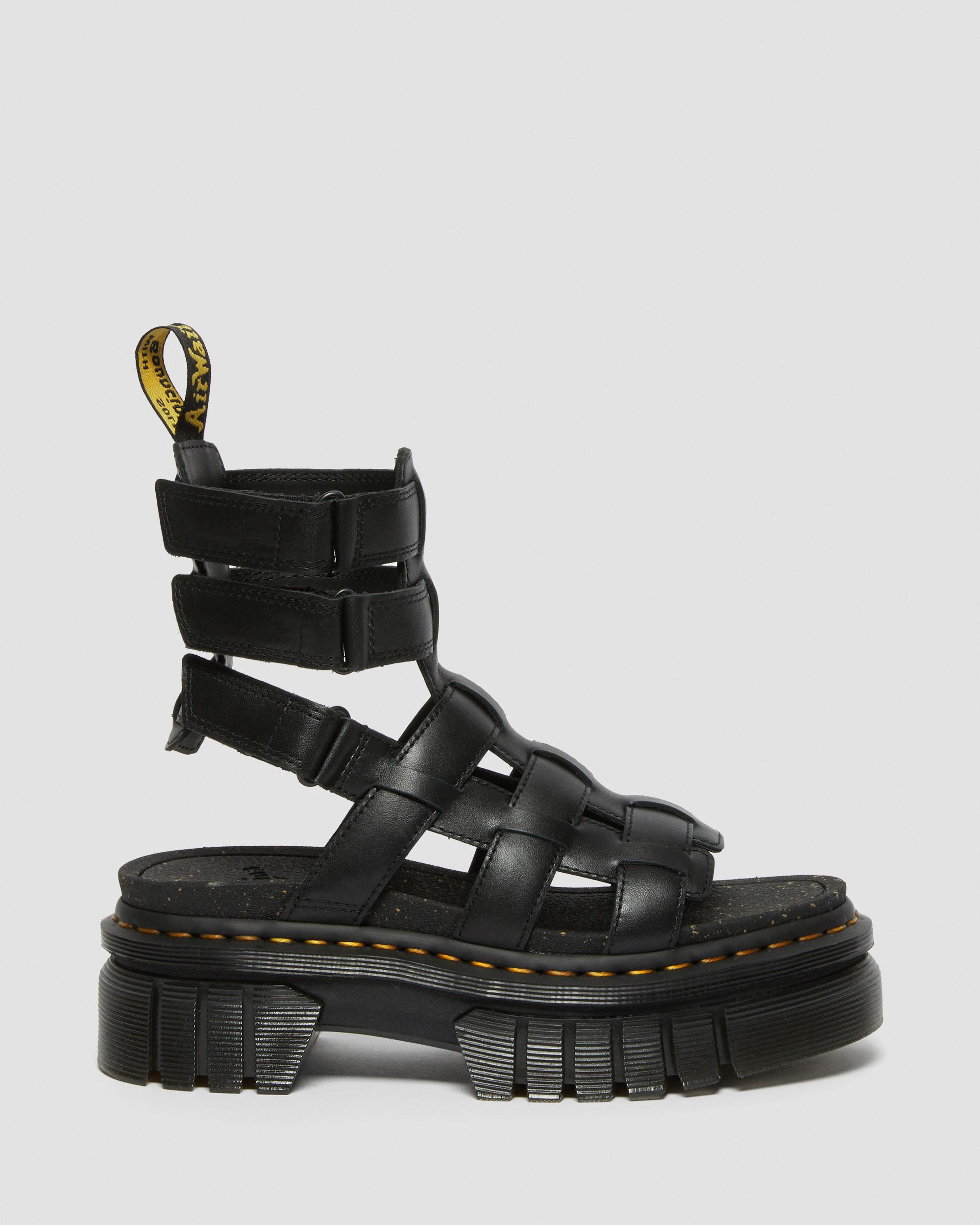 Ricki Nappa Lux Leather Platform Gladiator Sandals in Black | Dr. Martens