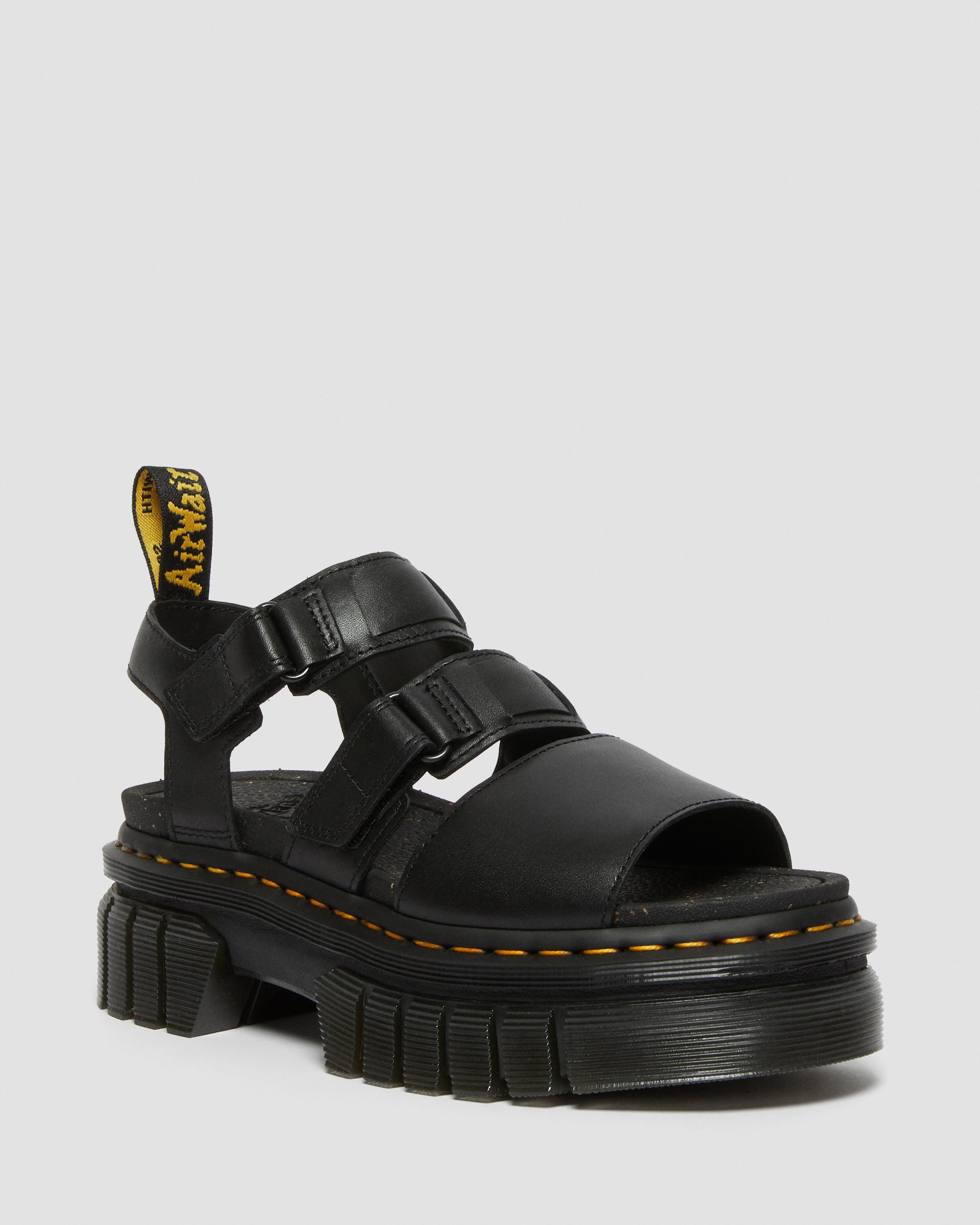 Ricki Nappa Lux Leather 3-Strap Platform Sandals in Black