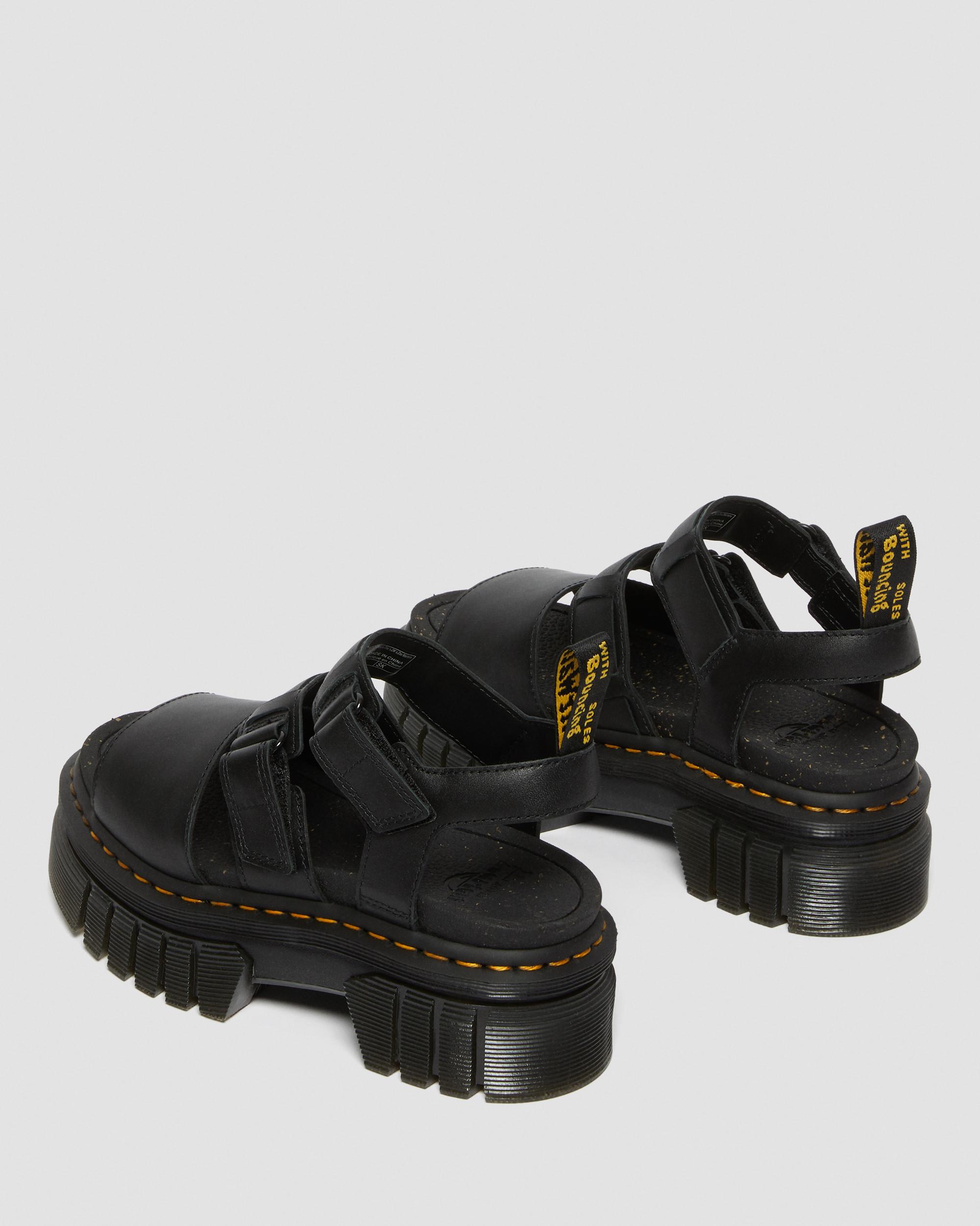 Ricki Nappa Lux Leather 3-Strap Platform Sandals in Black | Dr 