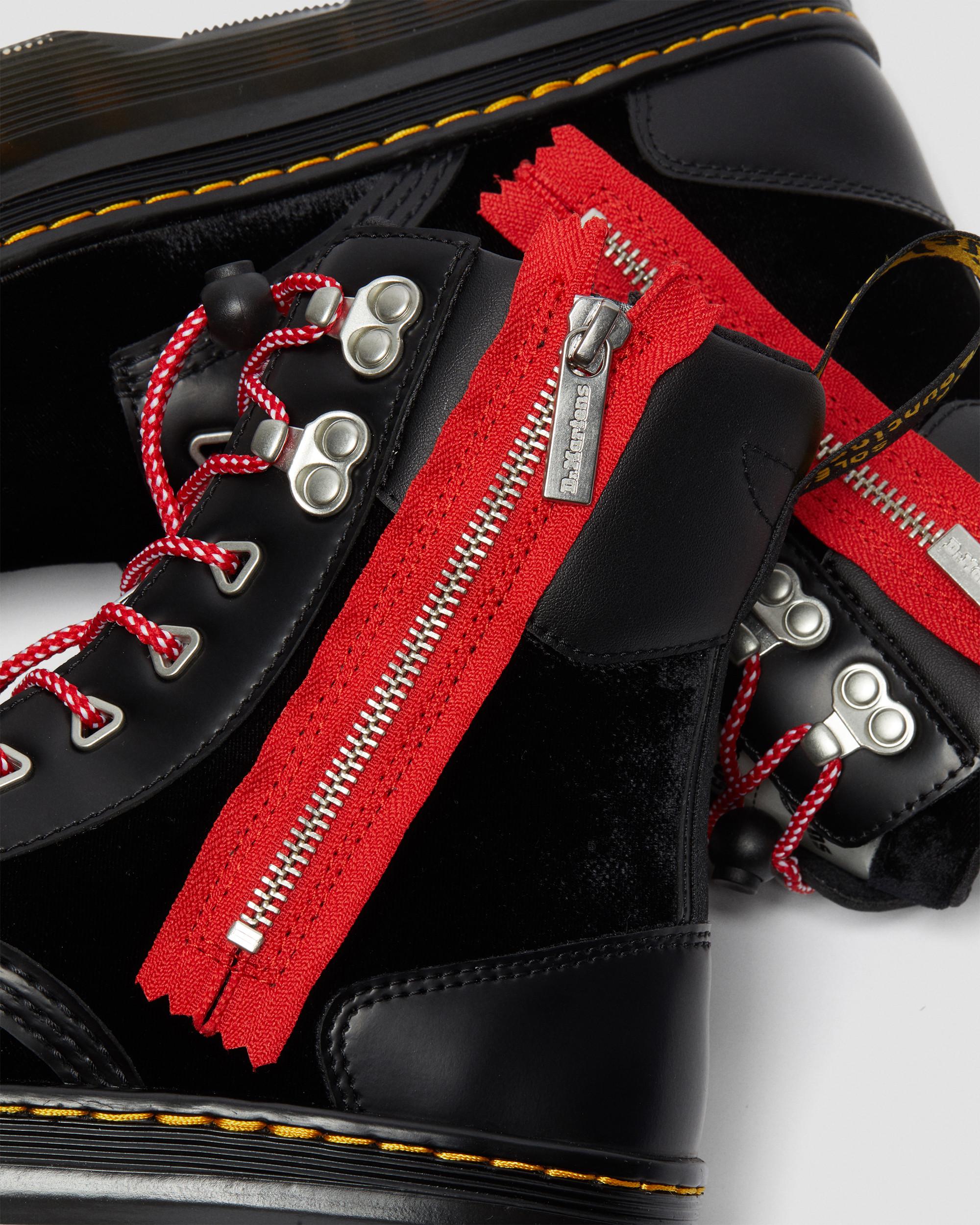 Tarik Atmos Zip Velvet & Leather Utility Boots​ in BLACK | Dr