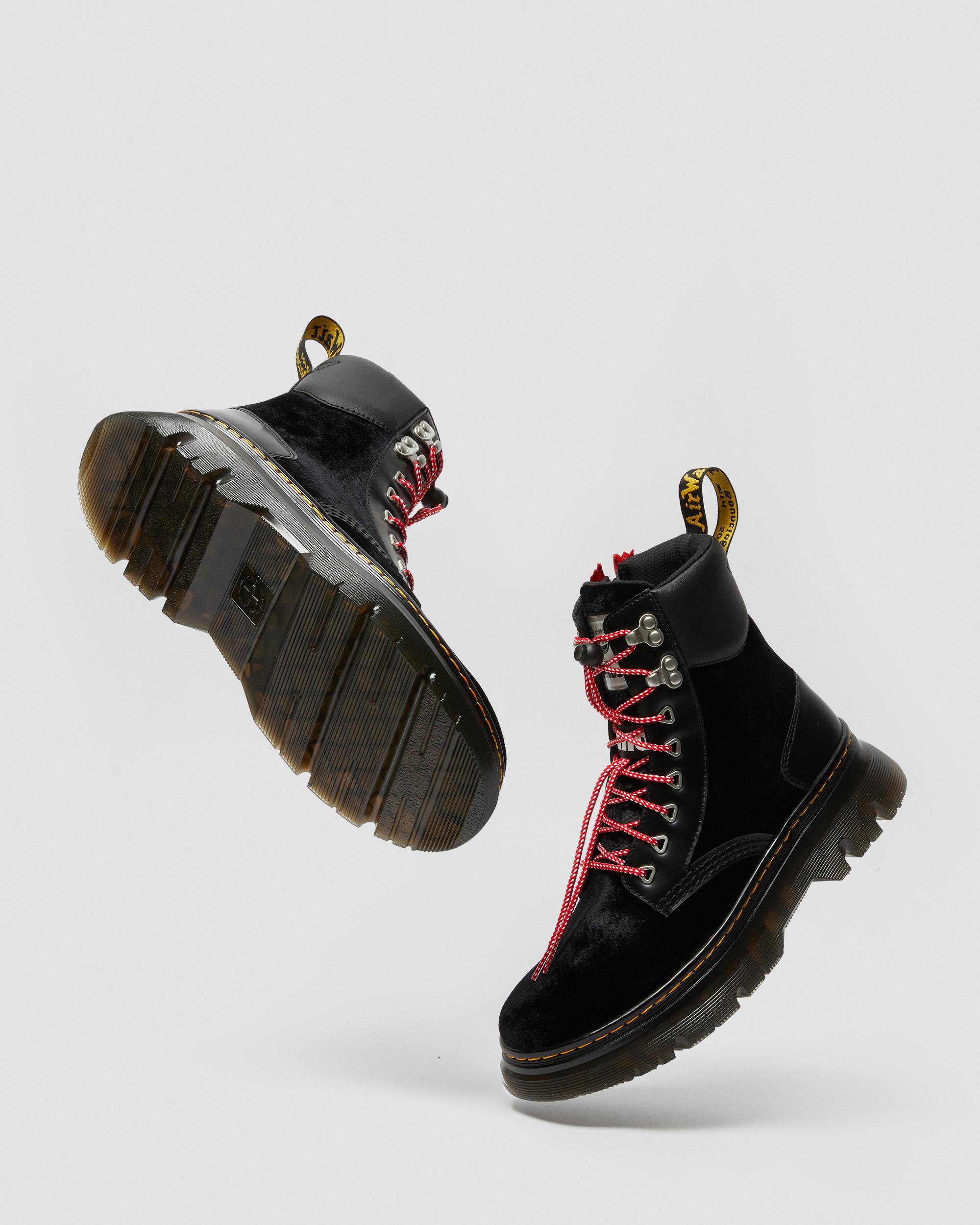 Tarik Atmos Zip Velvet & Leather Utility Boots​ in Black