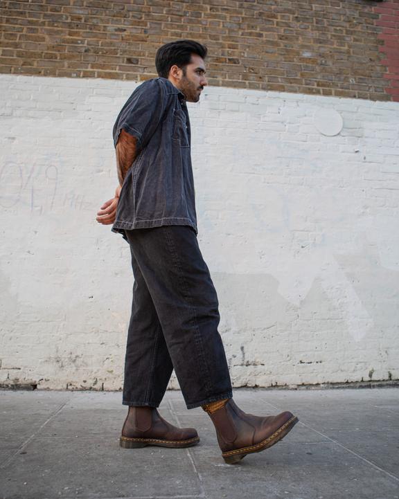 2976 Yellow Stitch Crazy Horse Leather Chelsea Boots in Dark 2976 Yellow Stitch Crazy Horse Leather Chelsea Boots in Dark