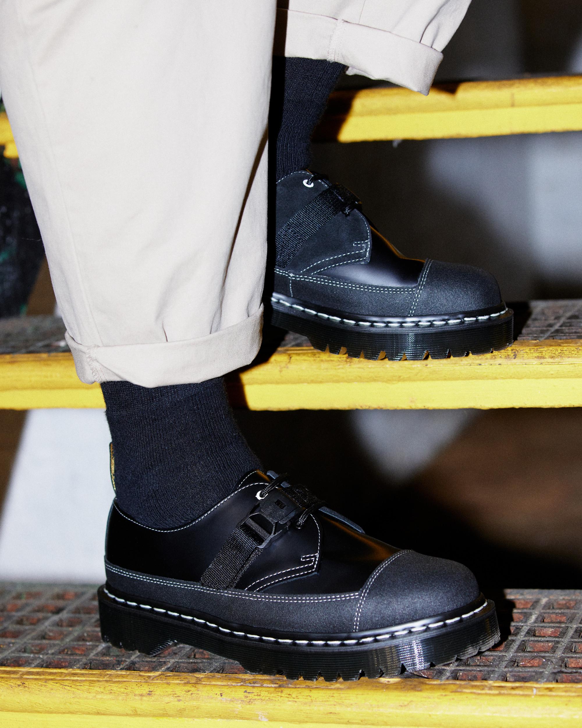 1461 Tech Made in England Leather + Suede Shoes in Black | Dr. Martens