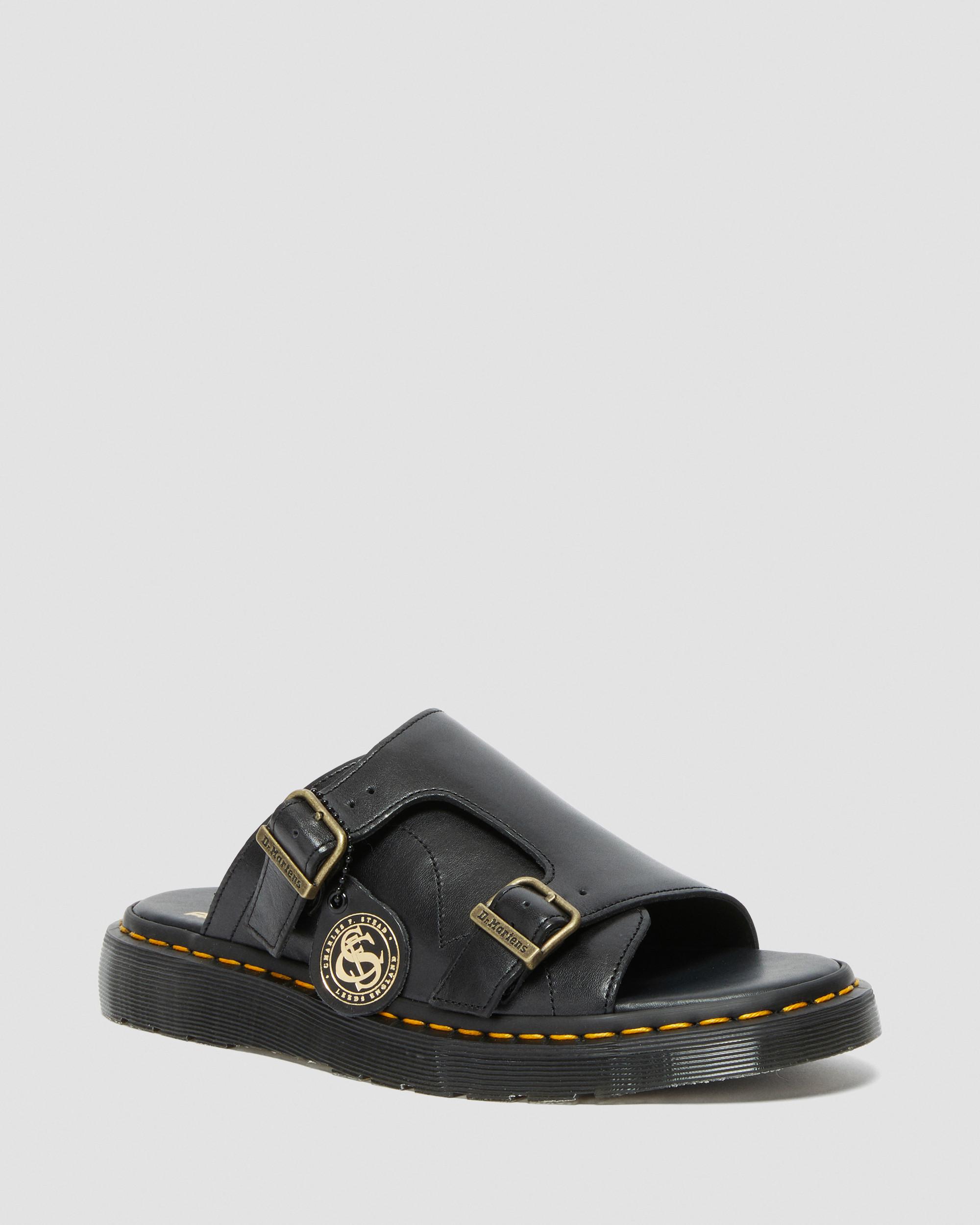 Dayne Made in England Leather Slide Sandals in BLACK | Dr. Martens™