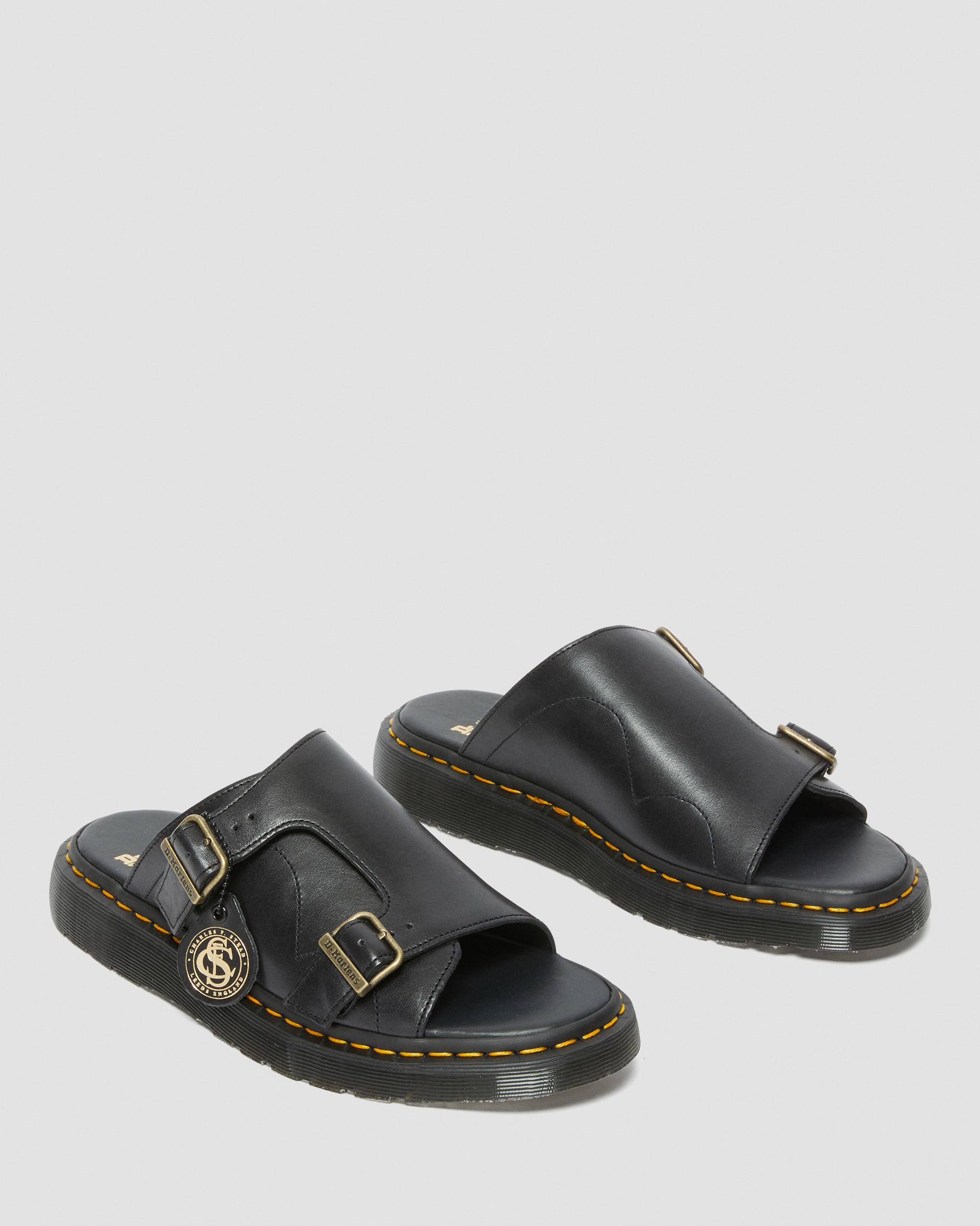 Dayne Made in England Leather Slide Sandals in BLACK | Dr. Martens™