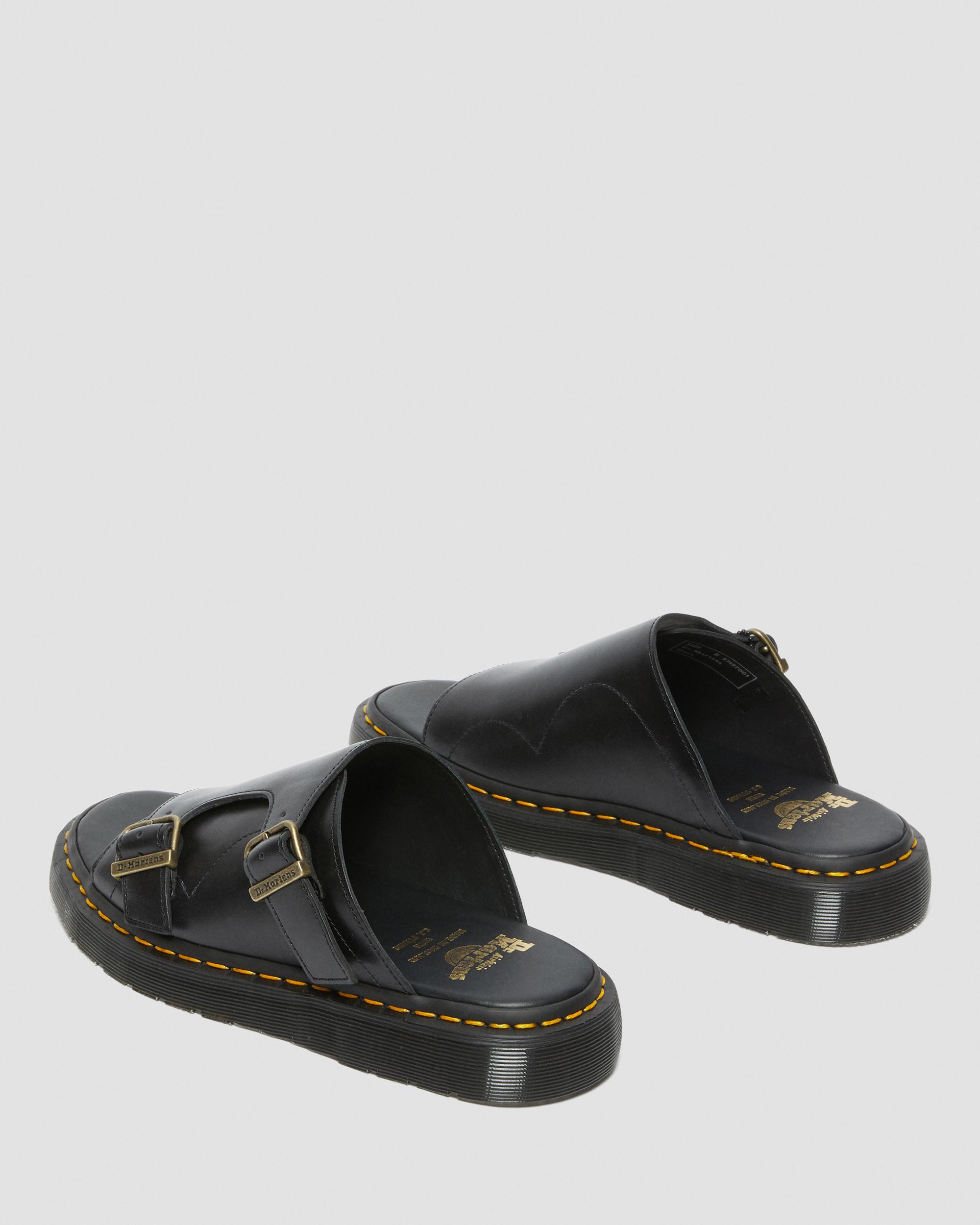 Dayne Made in England Leather Slide Sandals in BLACK | Dr. Martens™