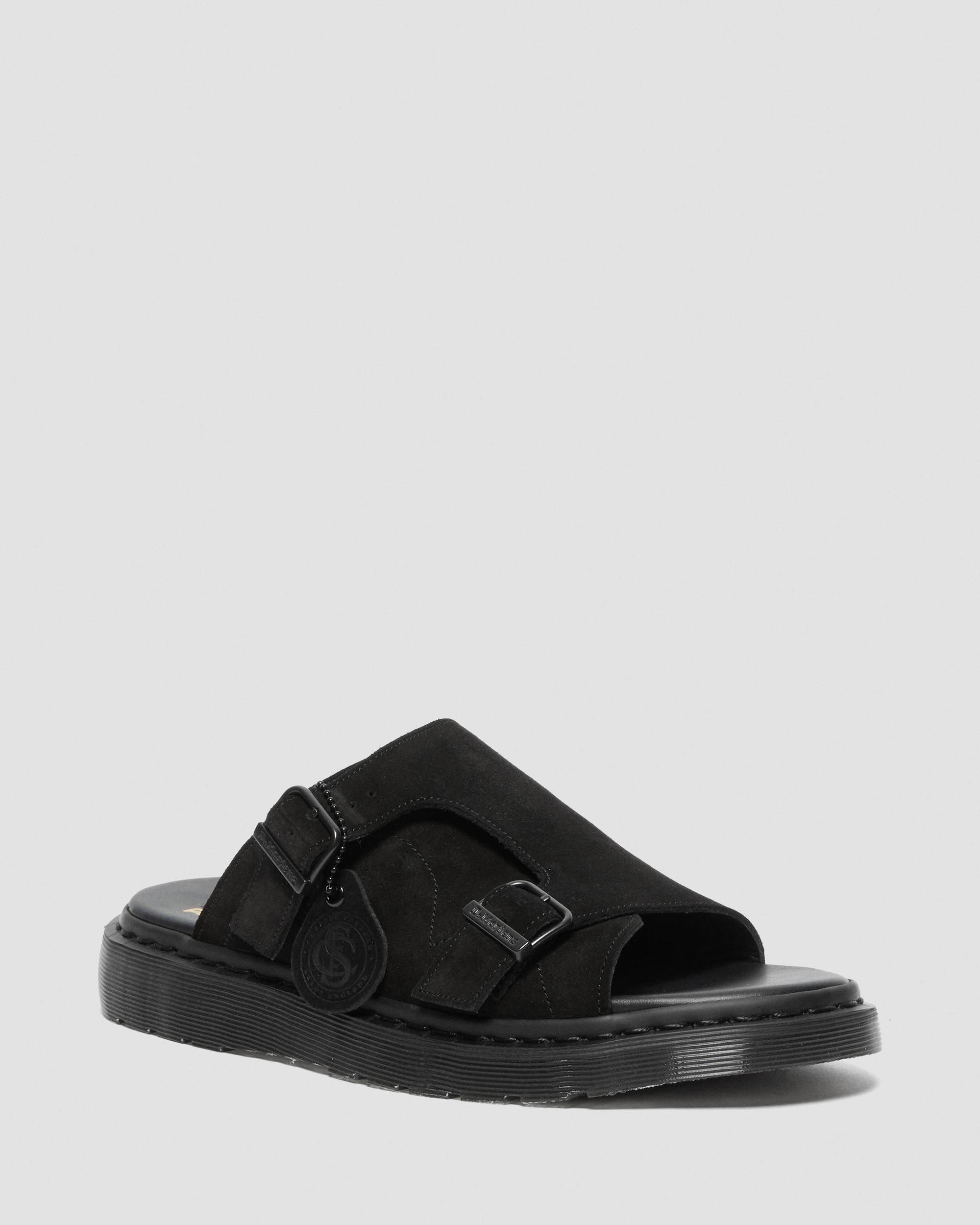 Dayne Made in England Suede Slide Sandals in Black