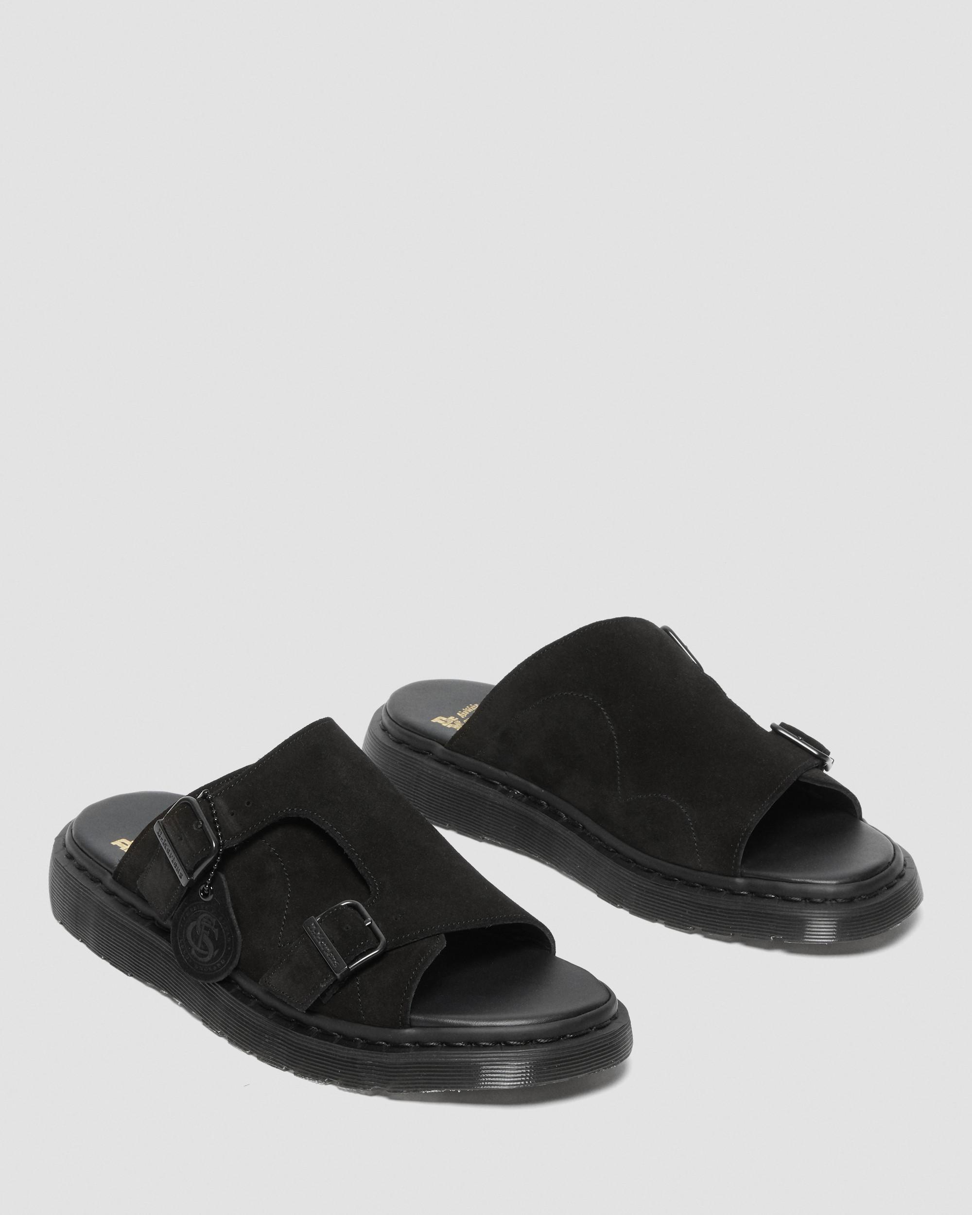 Dayne Made in England Suede Slide Sandals in Black