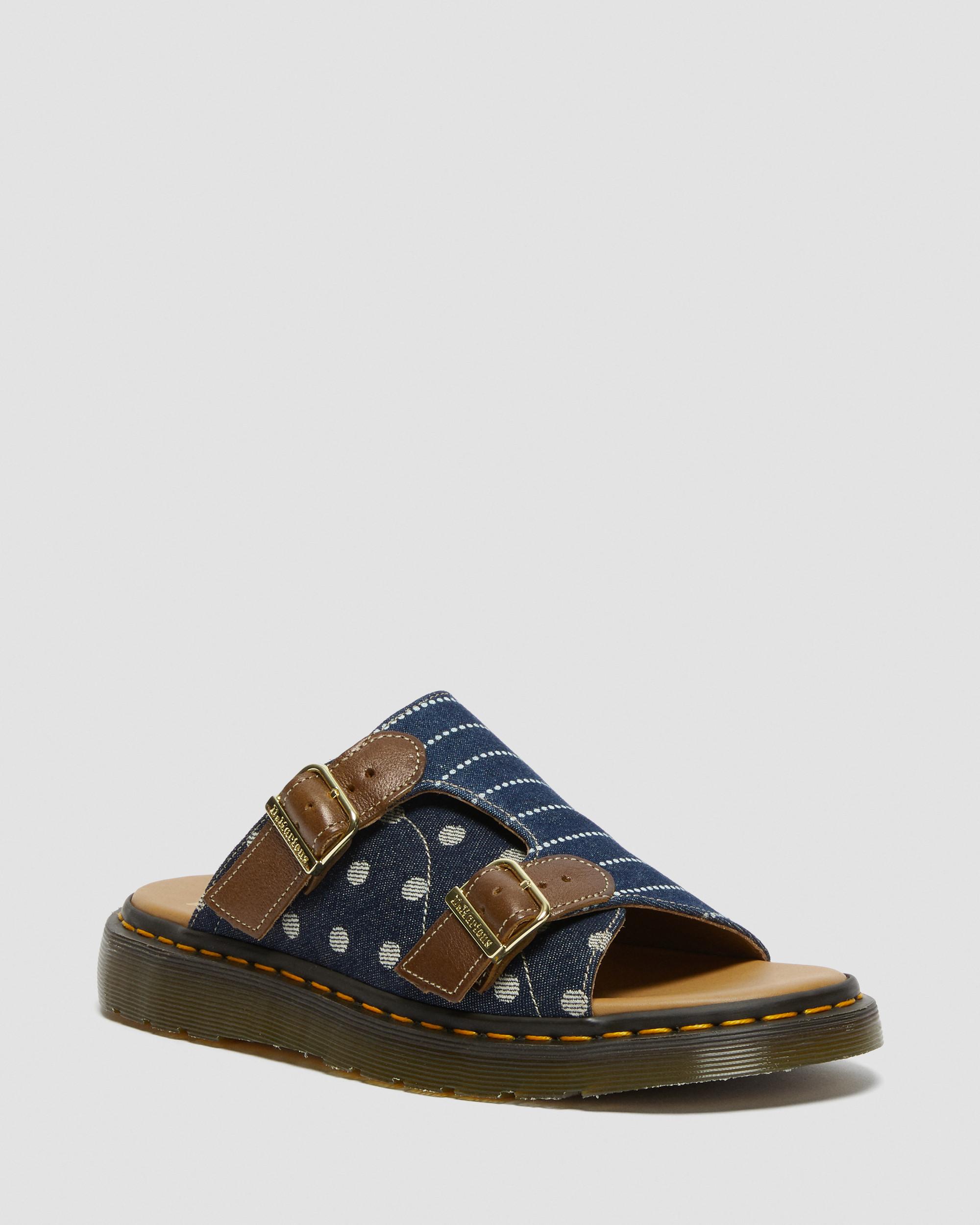 Dayne Made in England Pinstripe Dot Slide Sandals in DARK BLUE