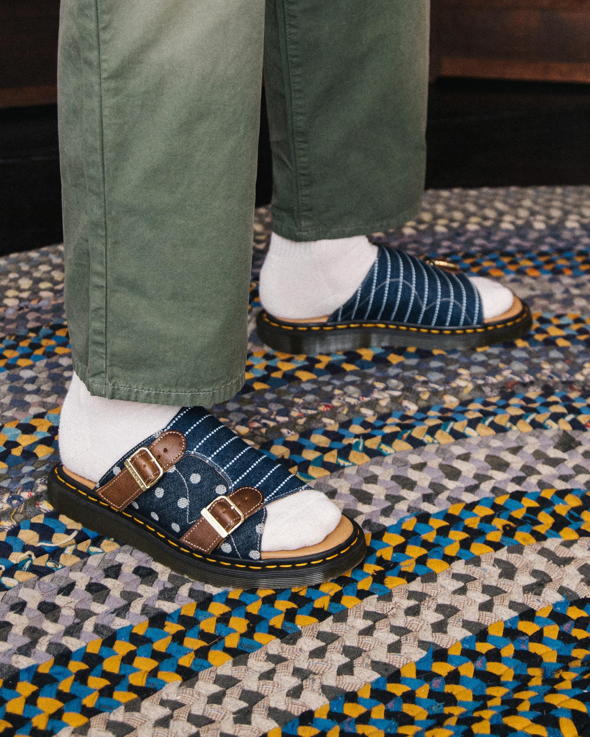 Dayne Made in England Pinstripe Dot Slide Sandals in DARK BLUE