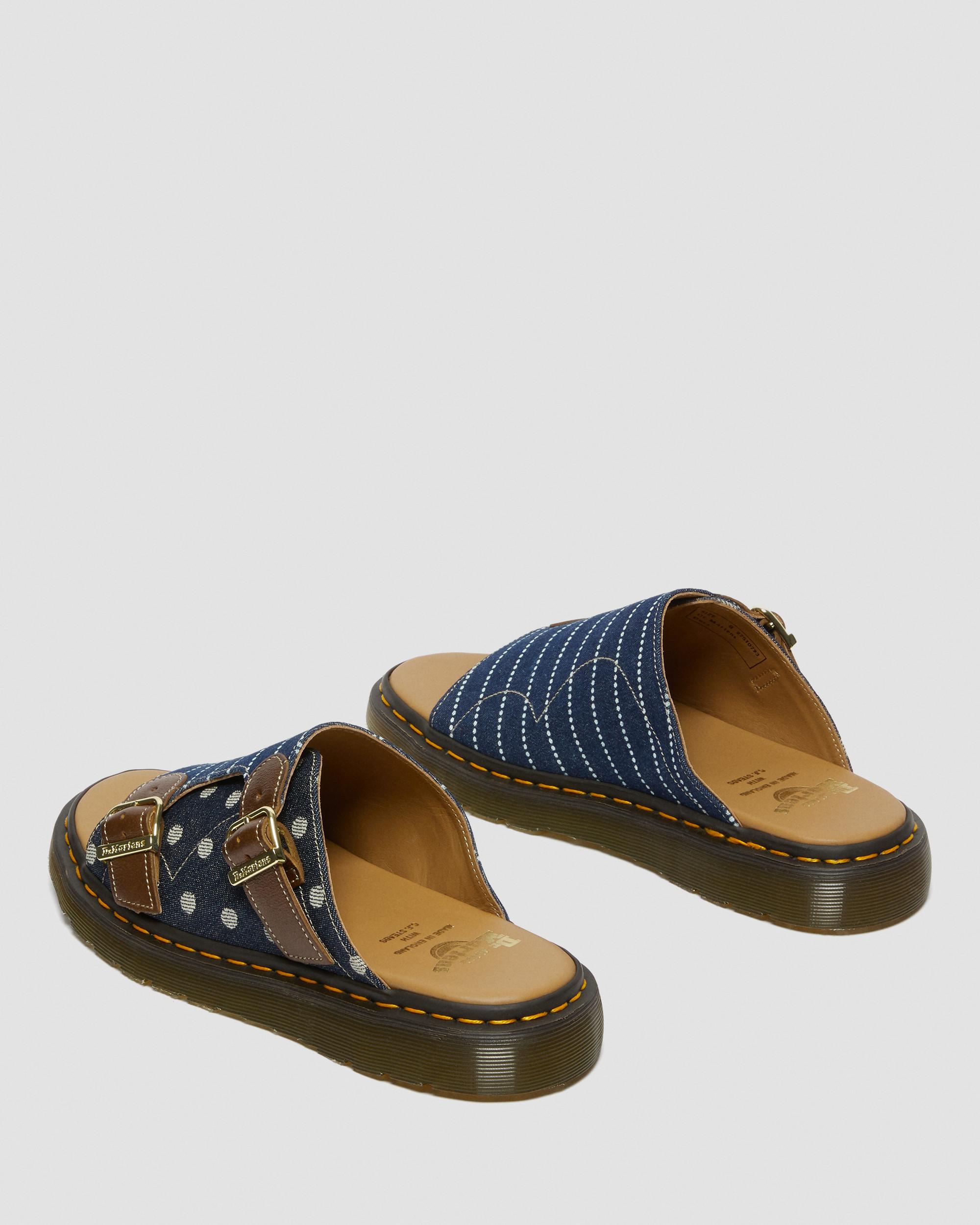 Dayne Made in England Pinstripe Dot Slide Sandals in DARK BLUE