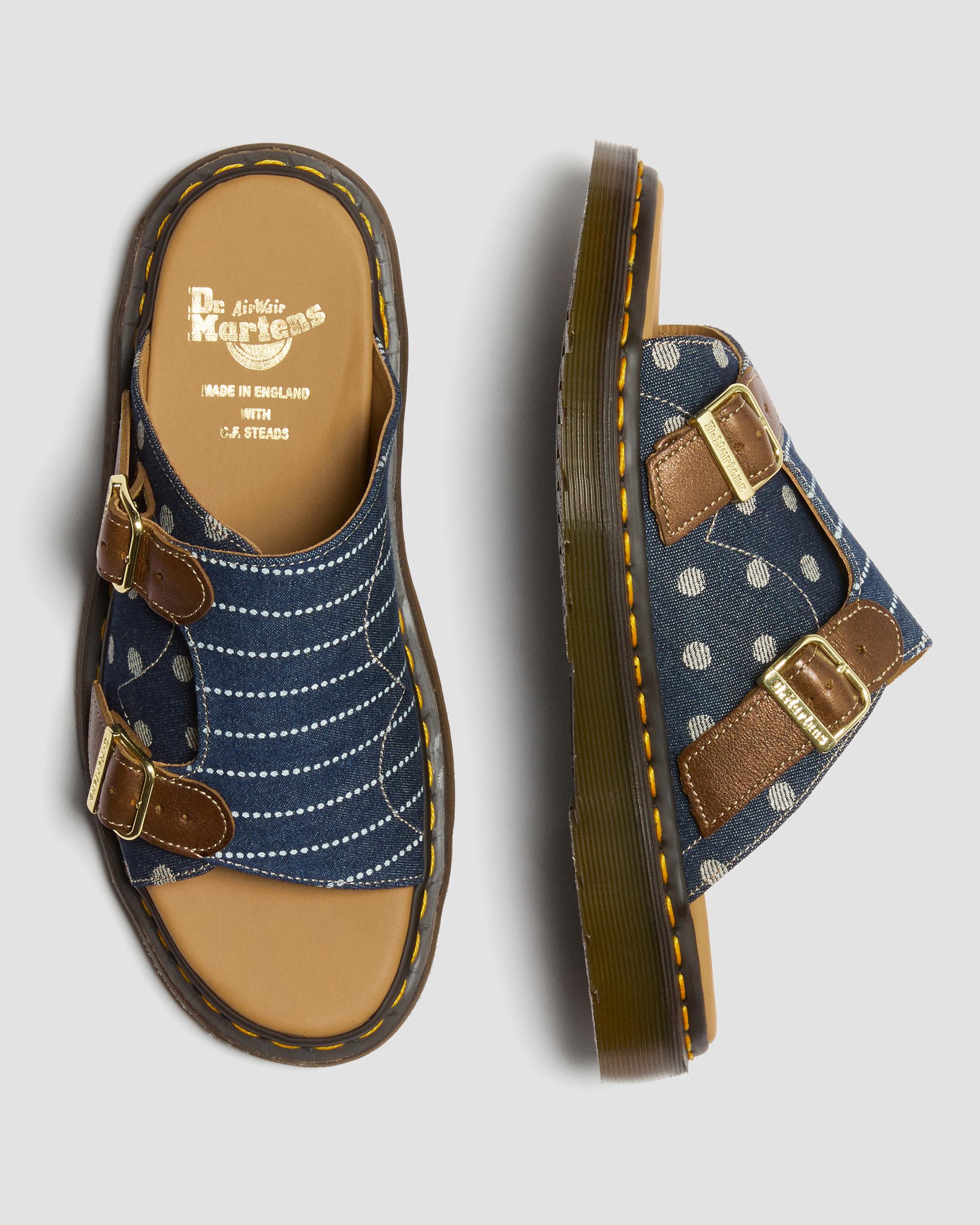 Dayne Made in England Pinstripe Dot Slide Sandals in DARK BLUE