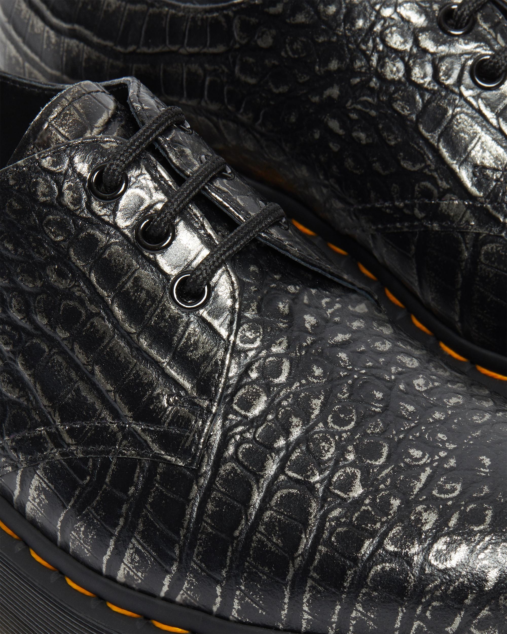 1461 Croc Emboss Leather Platform Shoes in GUNMETAL | Dr. Martens™